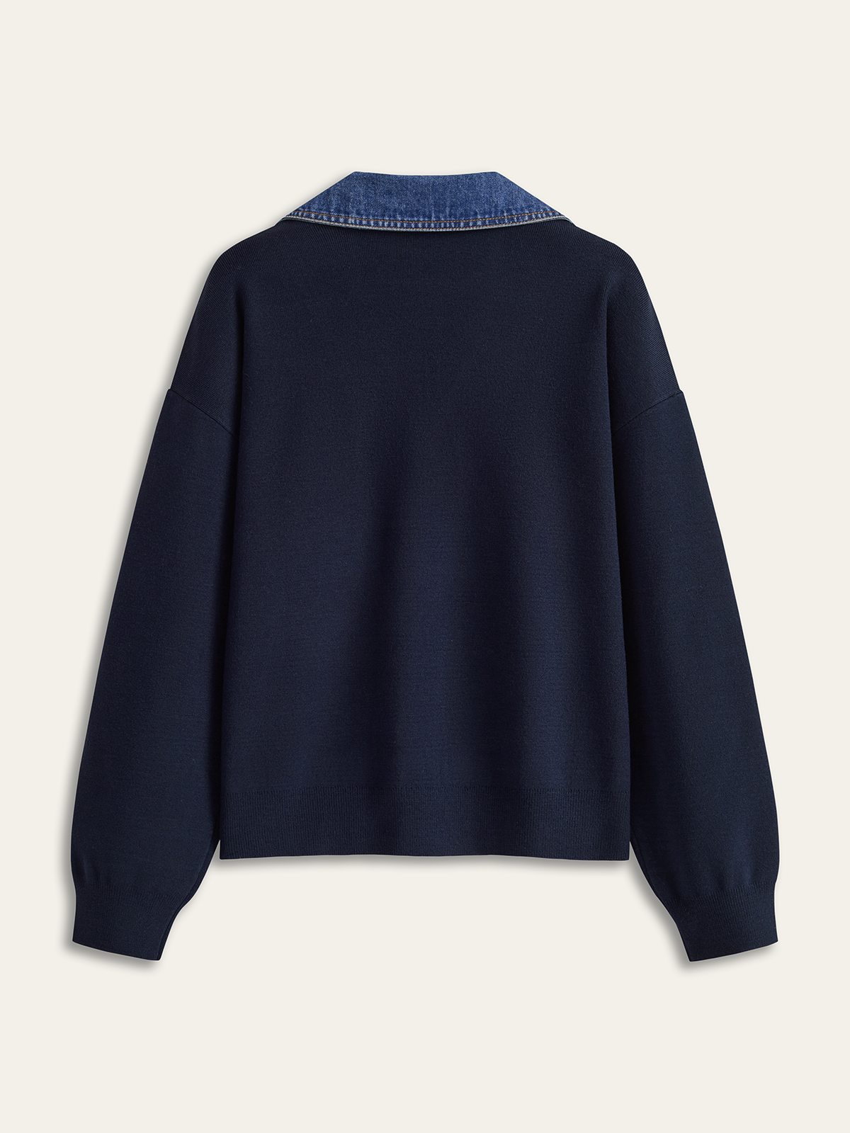 Denim Collar V-Neck Sweater for Casual Layering Comfort