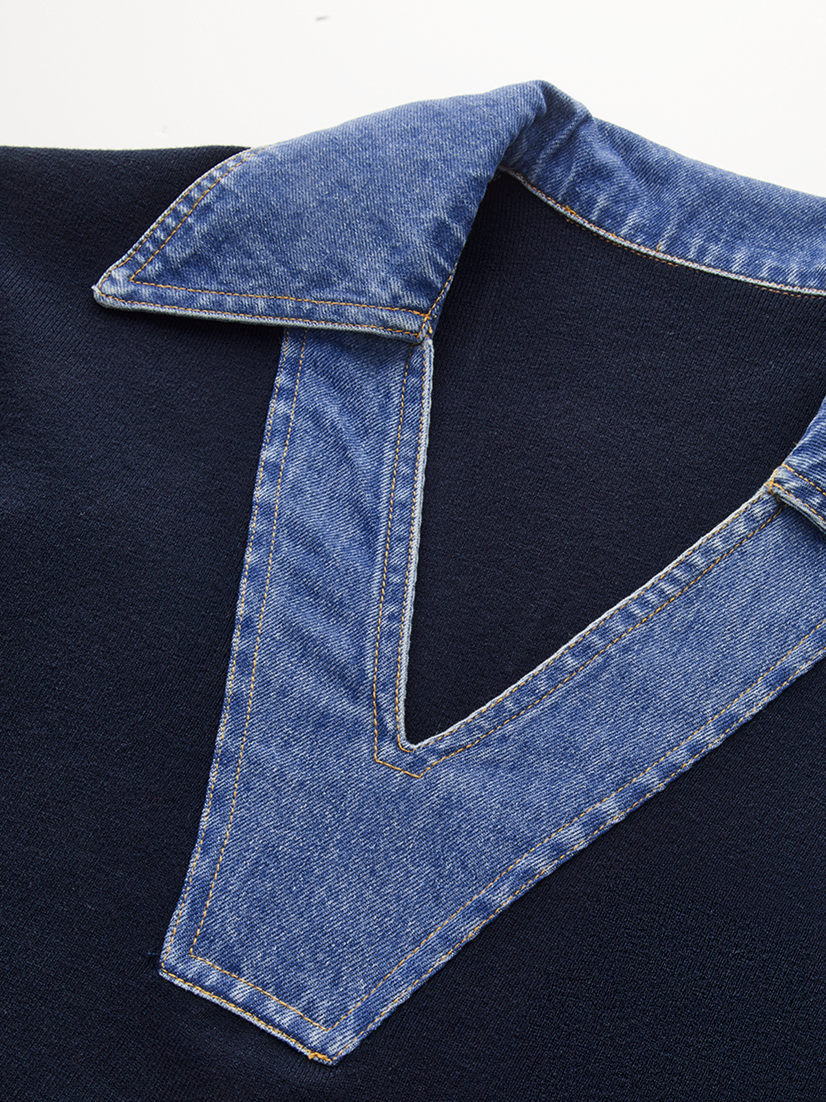 Denim Collar V-Neck Sweater for Casual Layering Comfort