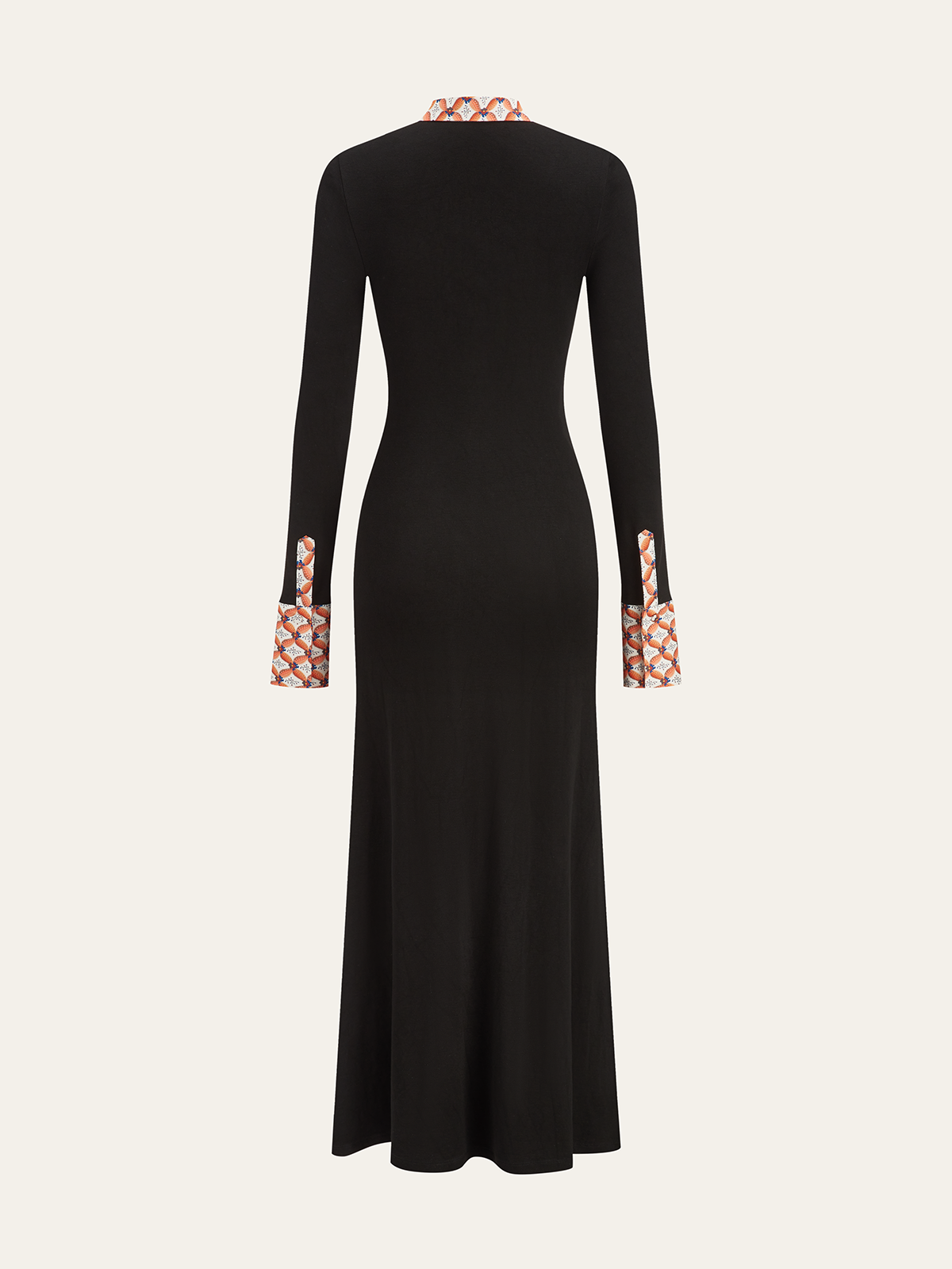 Print Trim Shirt Collar Maxi Dress for Women Elegant Long Sleeve