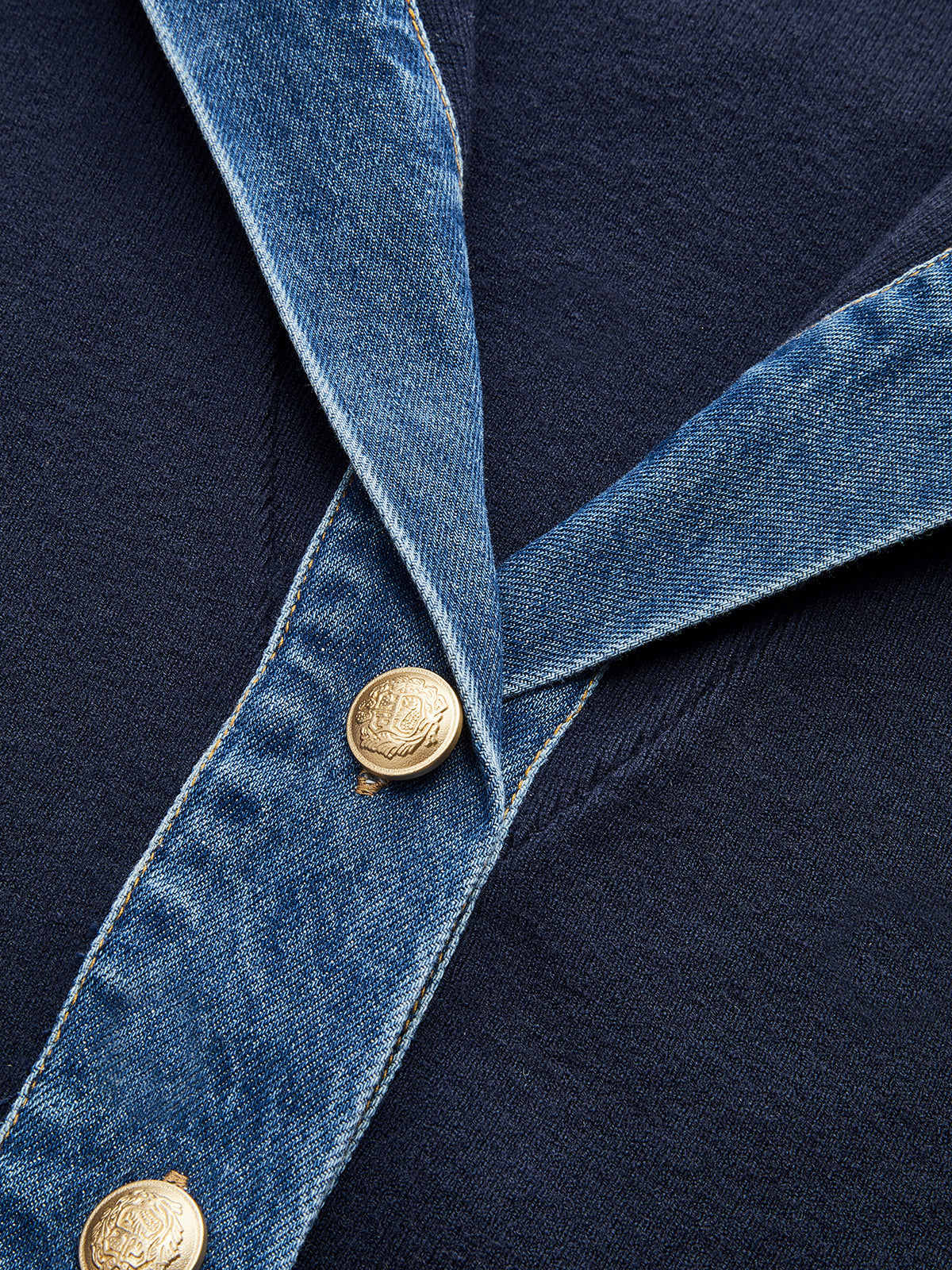 Sailor Collar Denim Trim Knit Outerwear for Women Casual Style