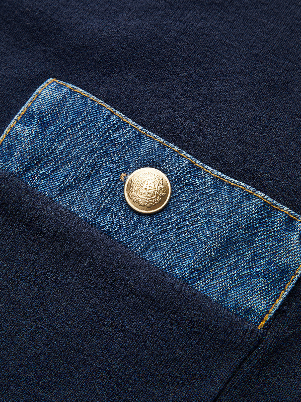 Sailor Collar Denim Trim Knit Outerwear for Women Casual Style