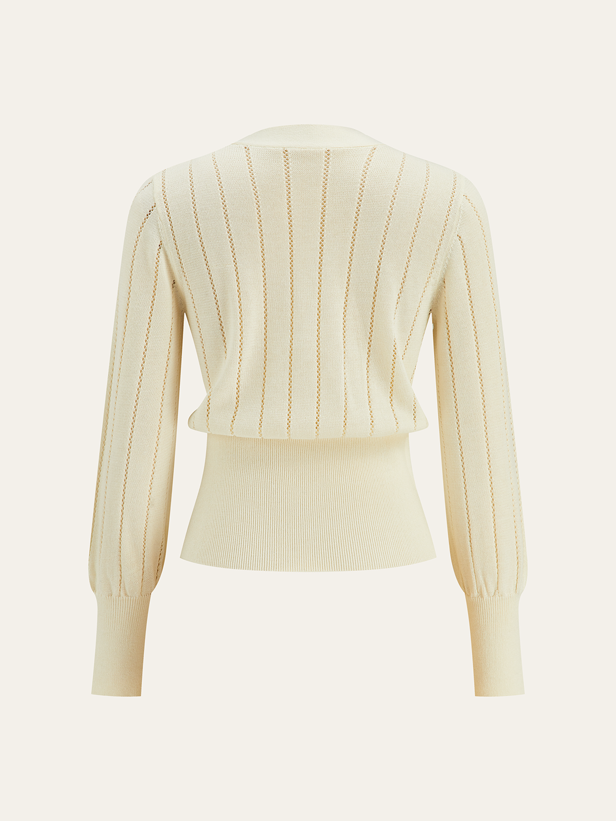 Eyelet-Striped Waist-Cinched Knit Cardigan for Women Lightweight