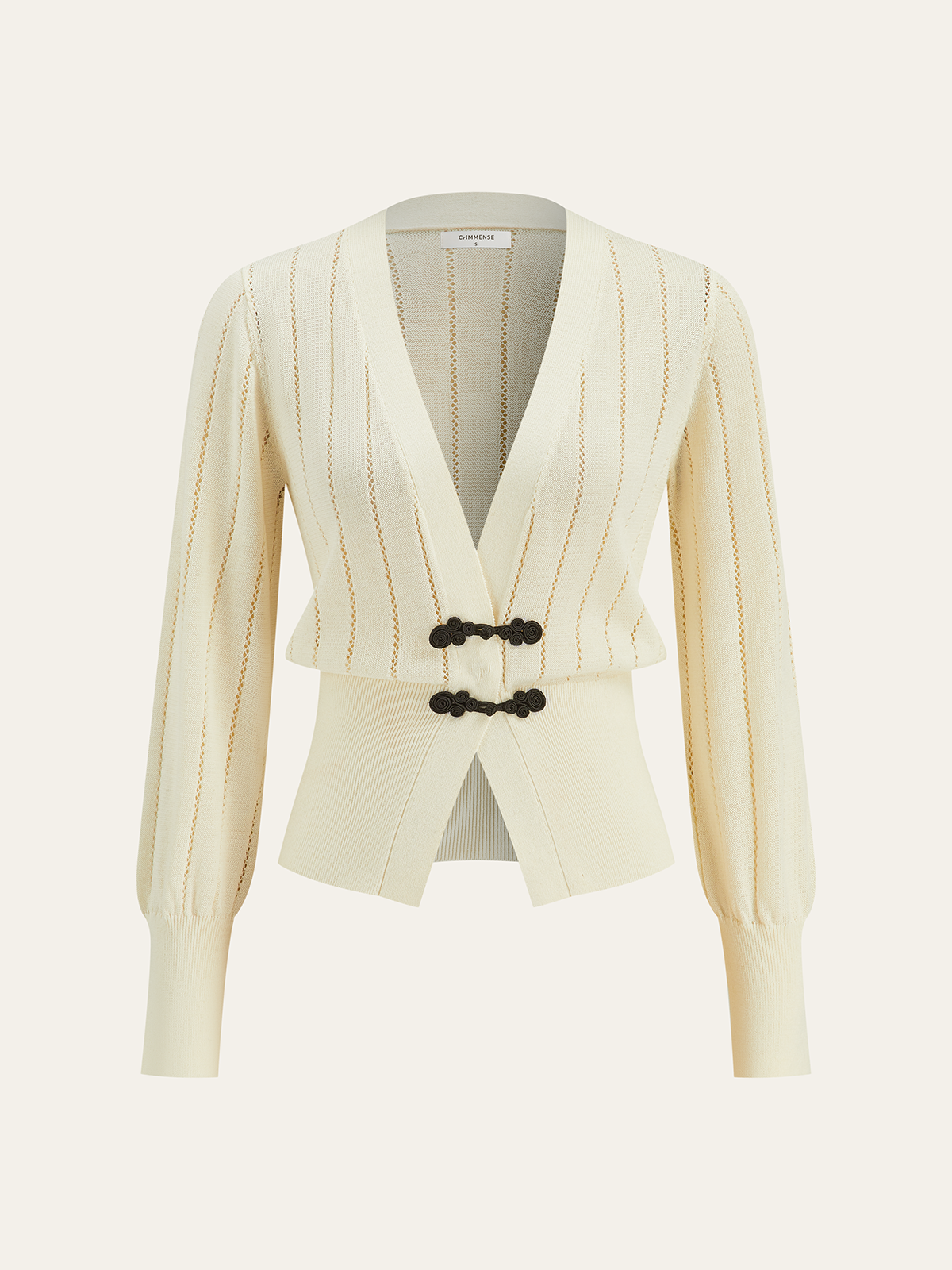 Eyelet-Striped Waist-Cinched Knit Cardigan for Women Lightweight