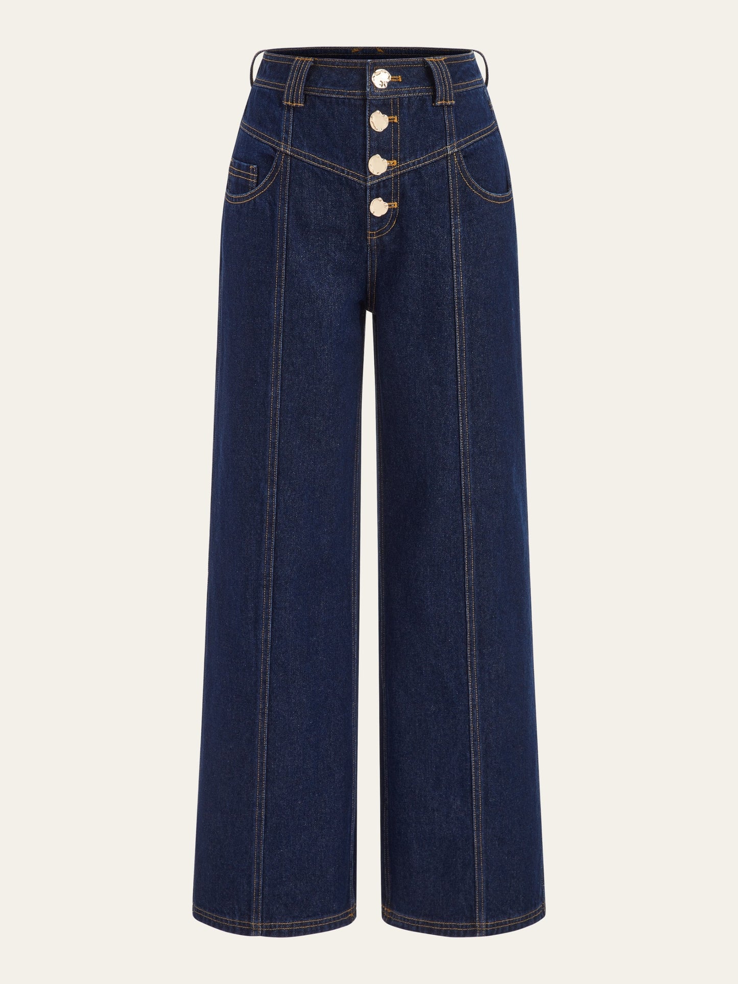 Mid-Waist Wide-Leg Button Front Jeans with Classic Denim Style