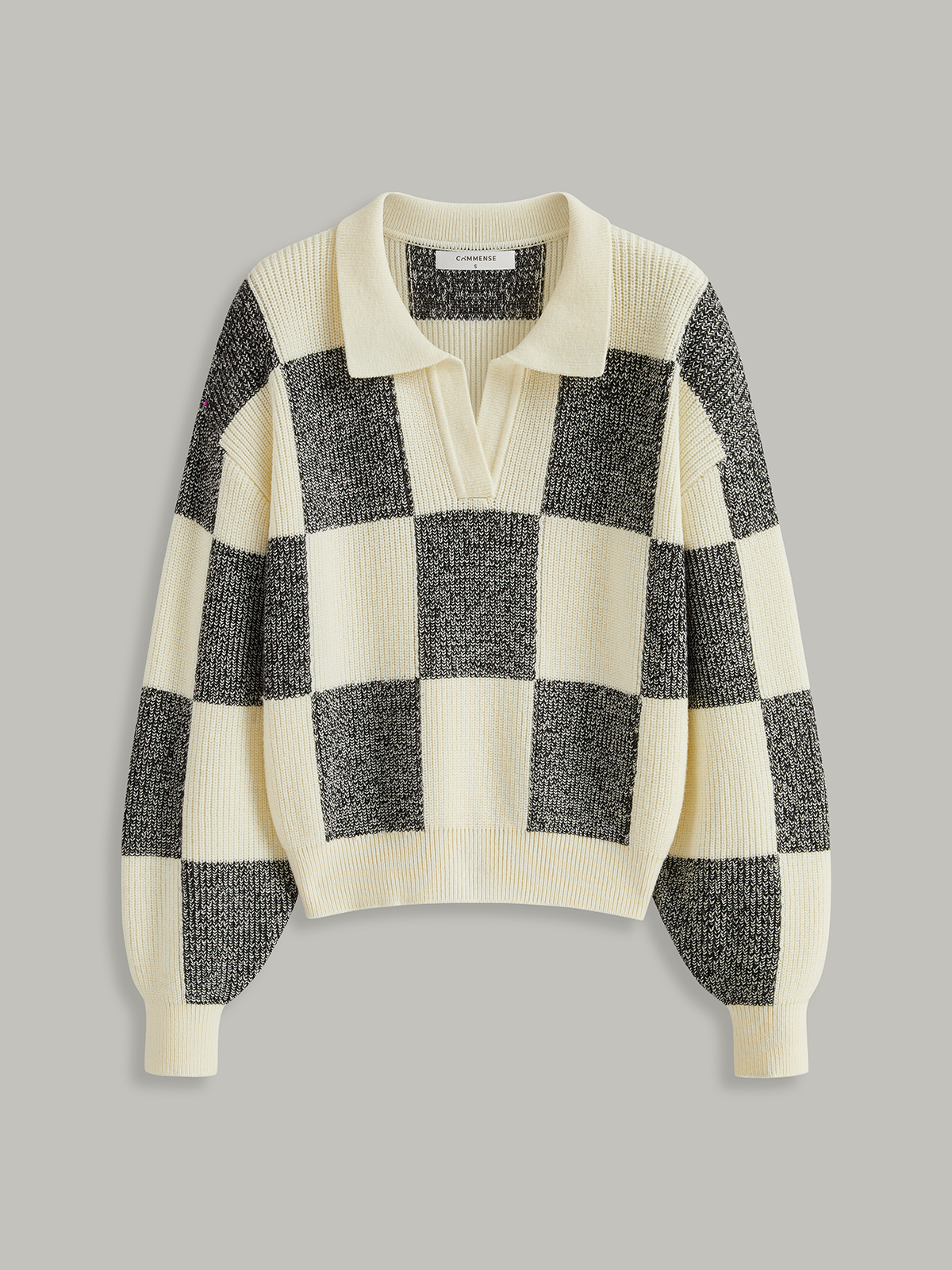 Checkered Wool Blend Polo Knit Top for Casual Wear