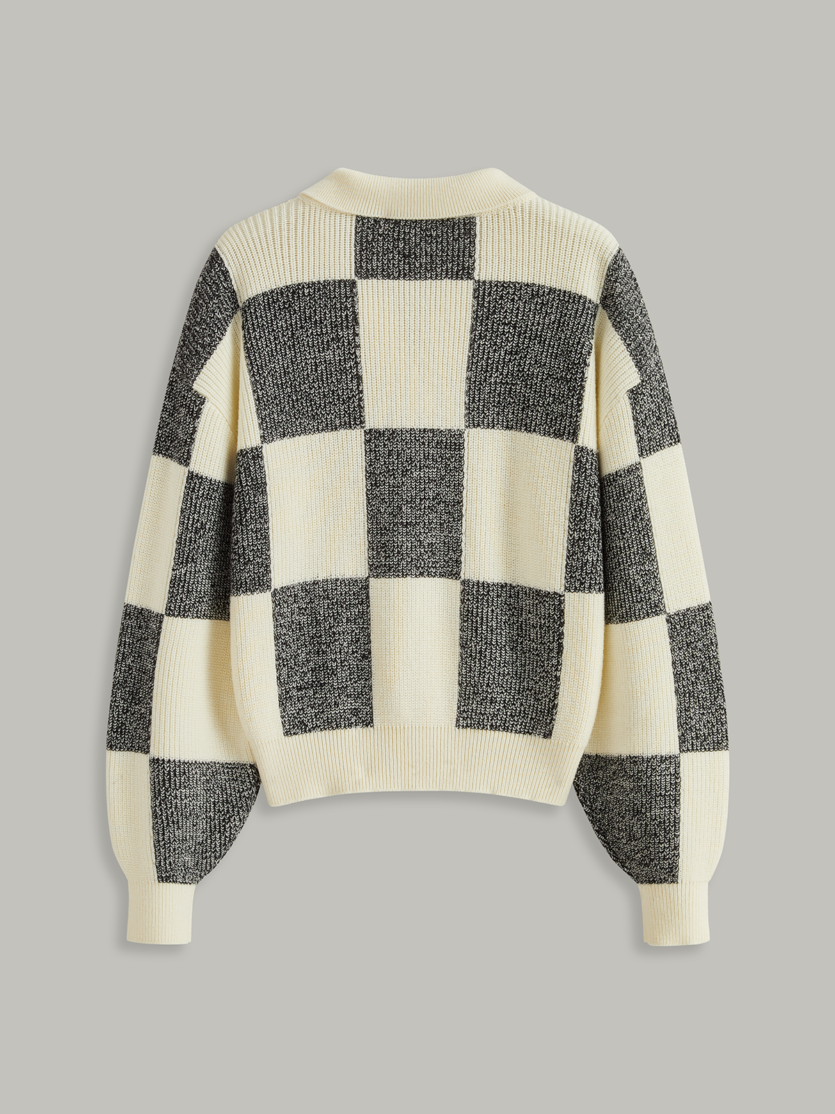 Checkered Wool Blend Polo Knit Top for Casual Wear