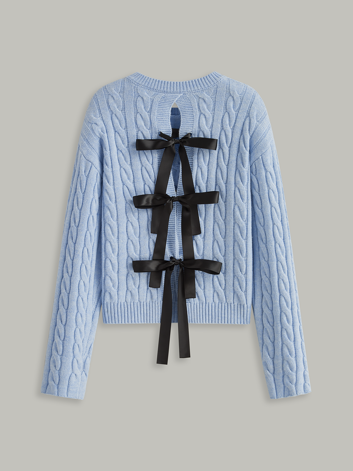 Cable Knit Tie Detail Sweater with Crew Neck Pullover Style