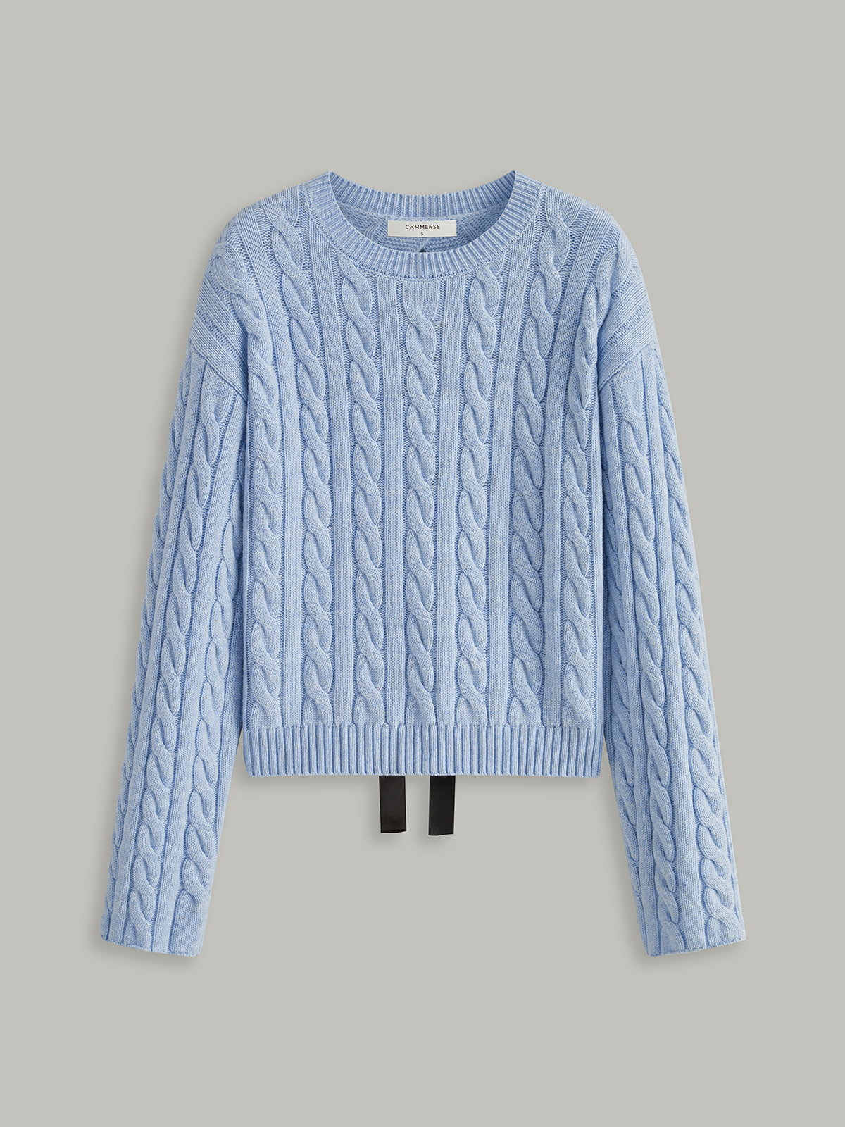 Cable Knit Tie Detail Sweater with Crew Neck Pullover Style