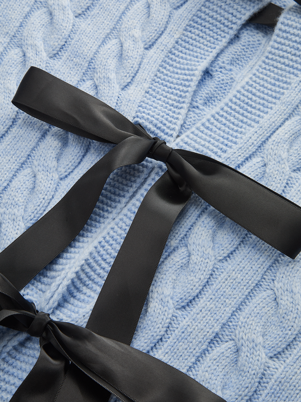 Cable Knit Tie Detail Sweater with Crew Neck Pullover Style