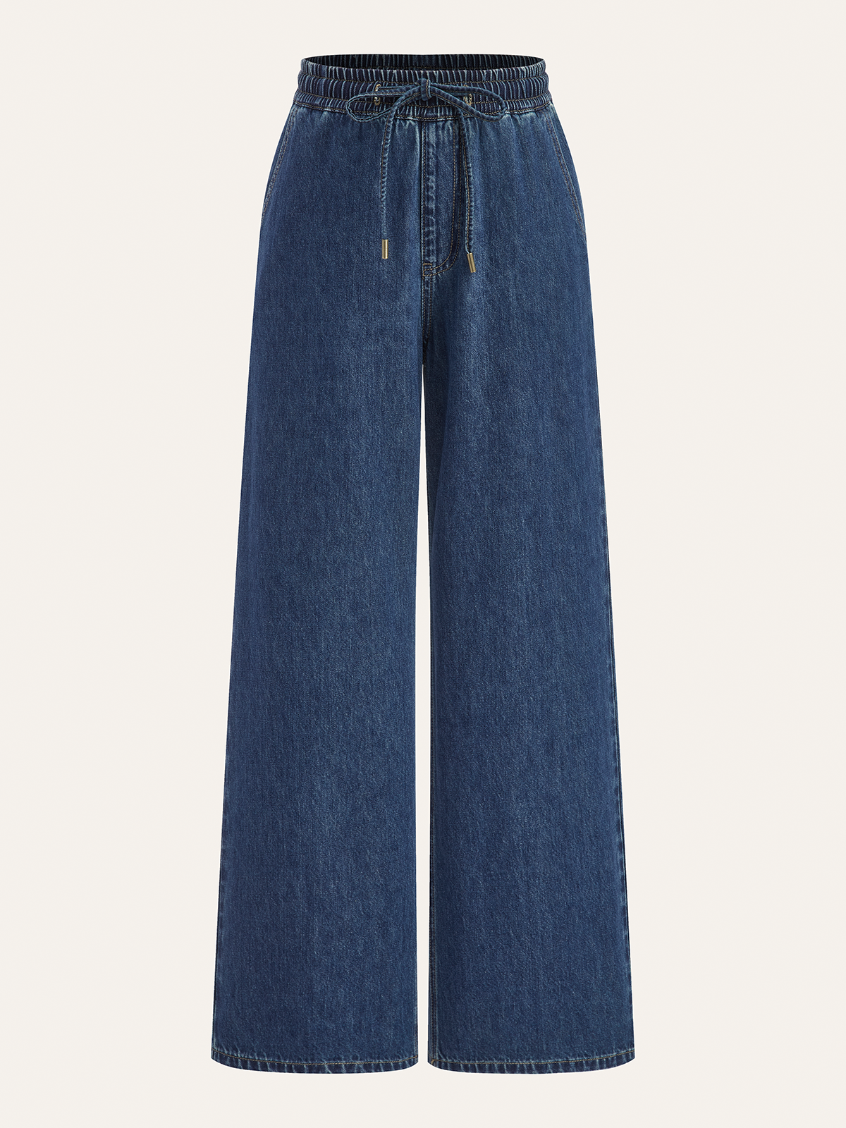 Denim Drawstring Waist Wide-Leg Pants for Women Casual Comfort