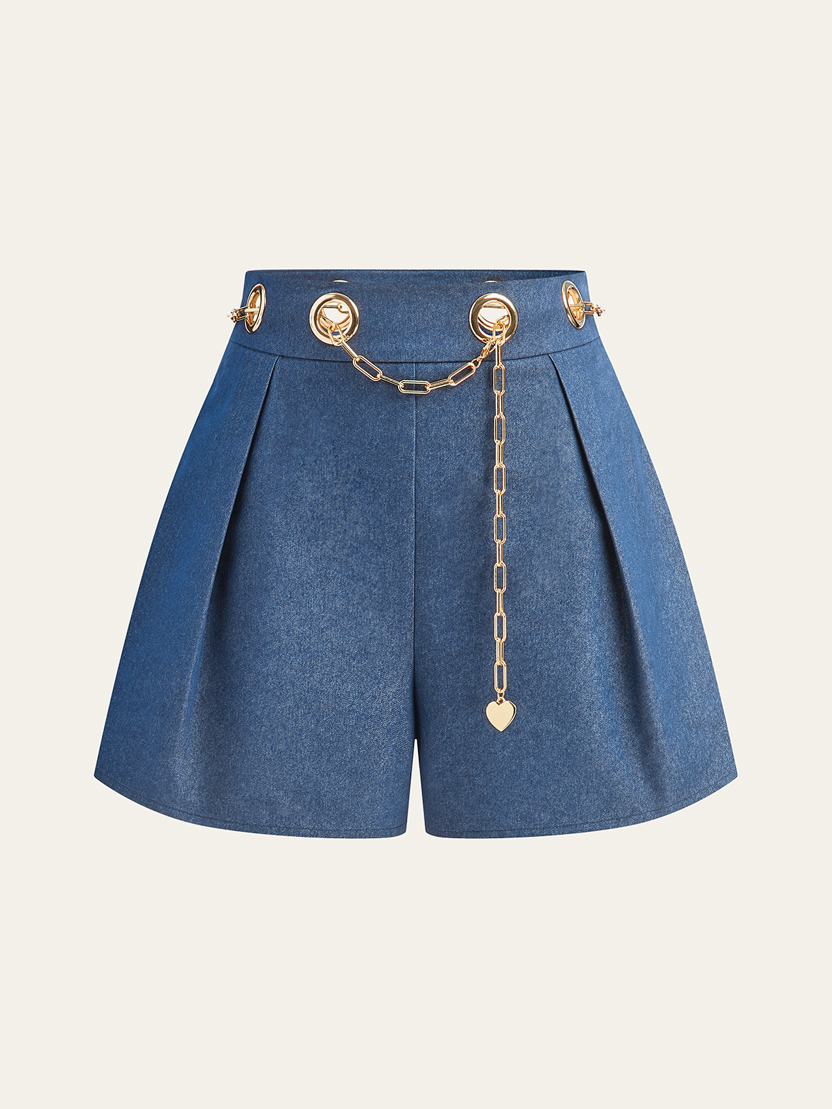 Faux Denim Shorts with Metal Chain Belt Trendy Urban Style
