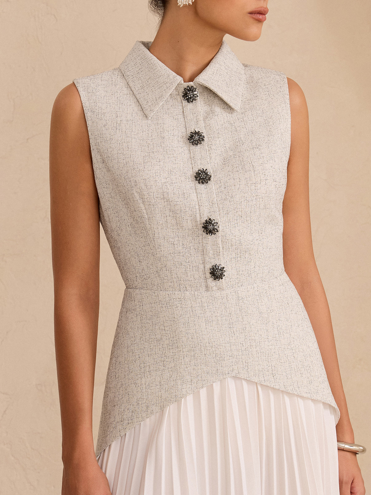Sleeveless Collared Top Panel Pleated Skirt Mini Dress for Women Casual Summer Wear