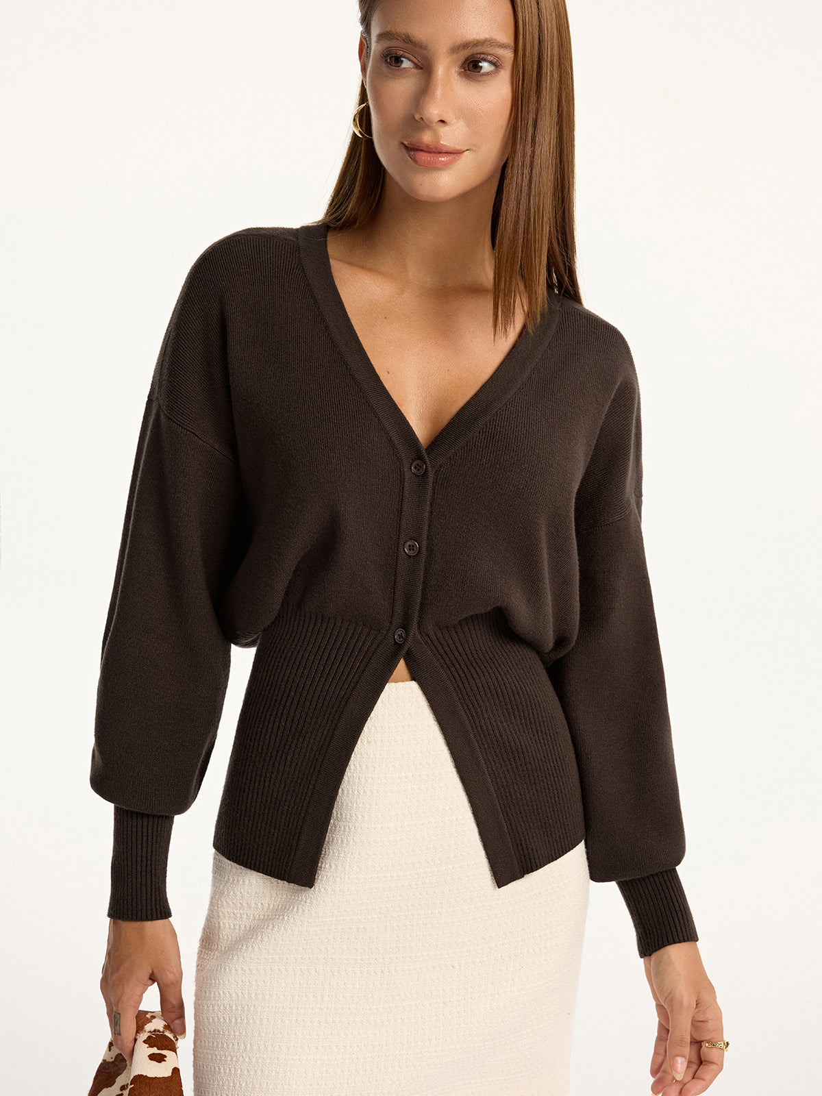 Split Hem V-Neck Cardigan Sweater for Women Comfort Fit