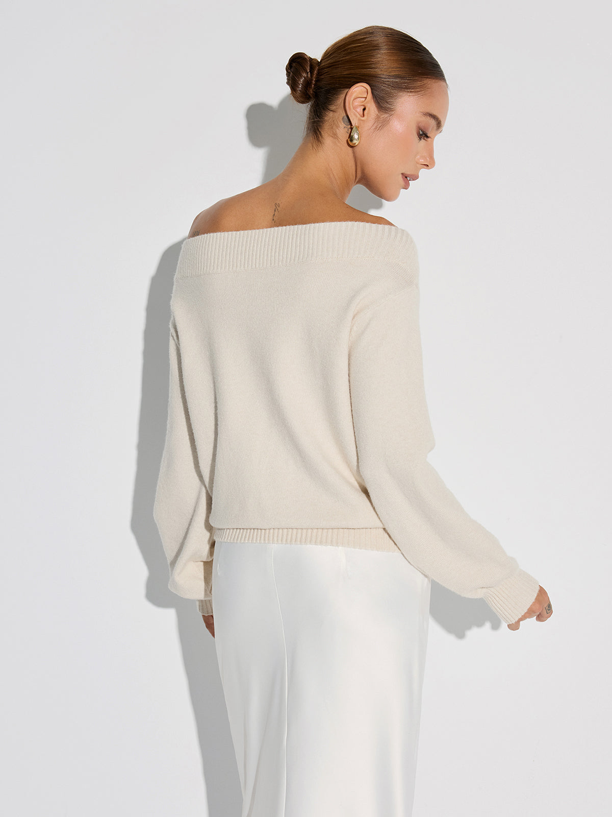Rhinestone-Embellished Off-Shoulder Sweater Elegant Evening Wear