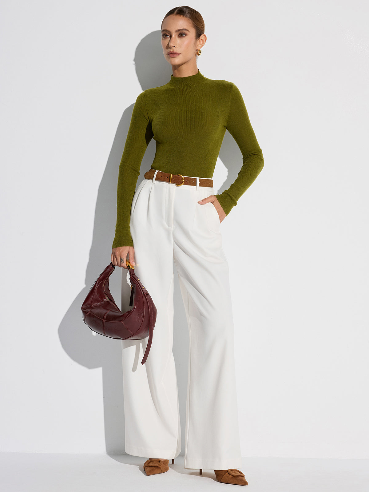 Mock Neck Wool-Blend Knit Top for Women, Cozy Winter Essential