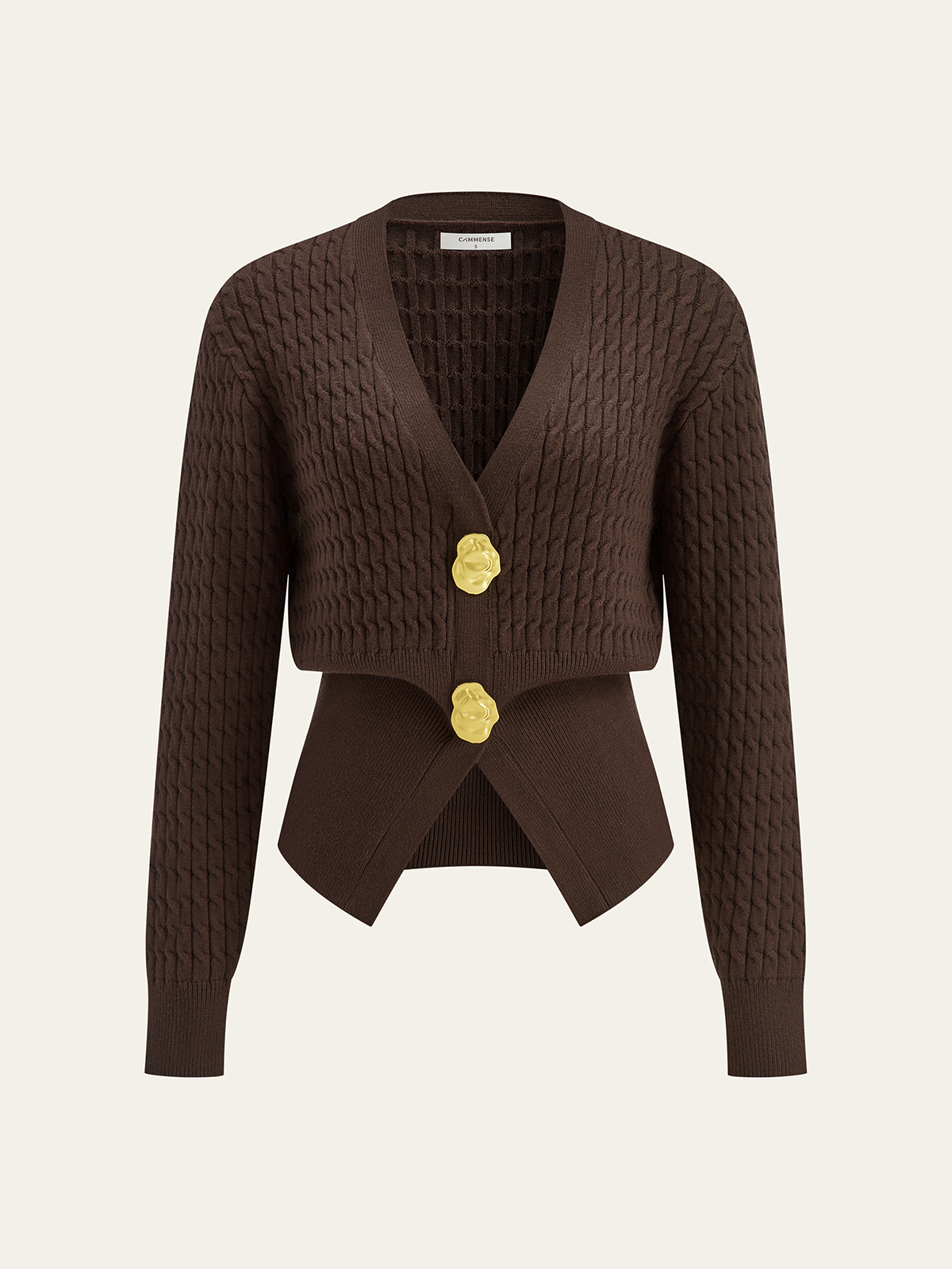 Metal Button V-Neck Cable Knit Outerwear Women's Stylish Winter Sweater