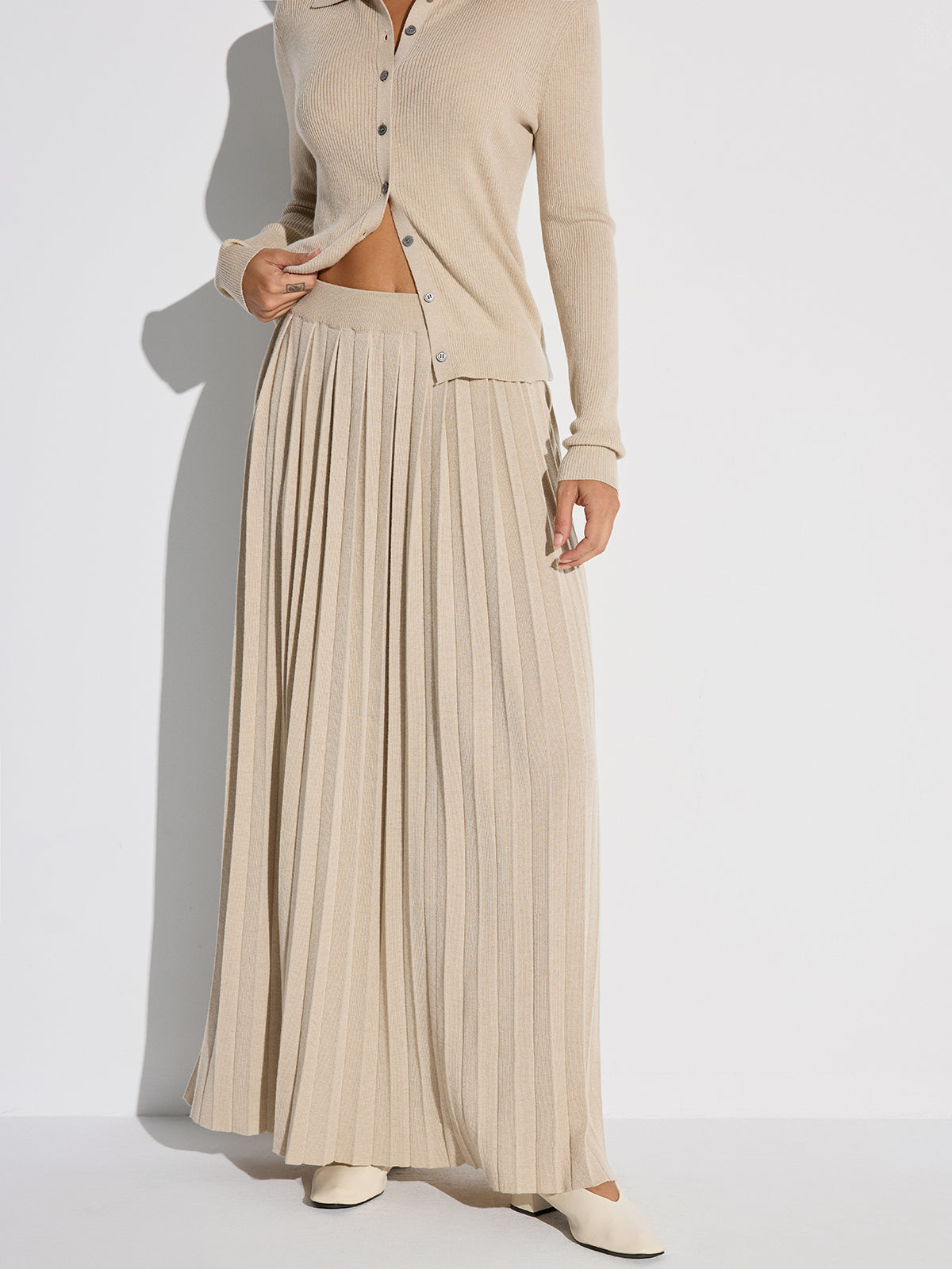 Pleated Wool Blend Sweater Skirt for Women Winter Fashion