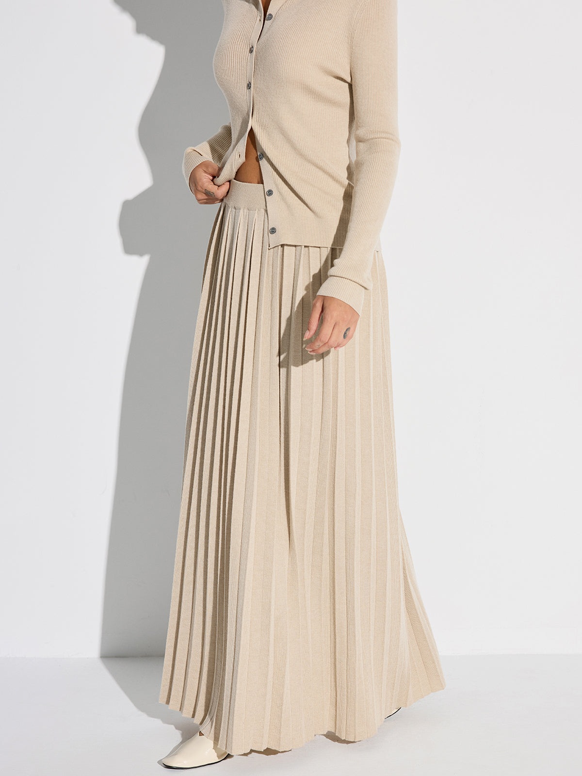 Pleated Wool Blend Sweater Skirt for Women Winter Fashion