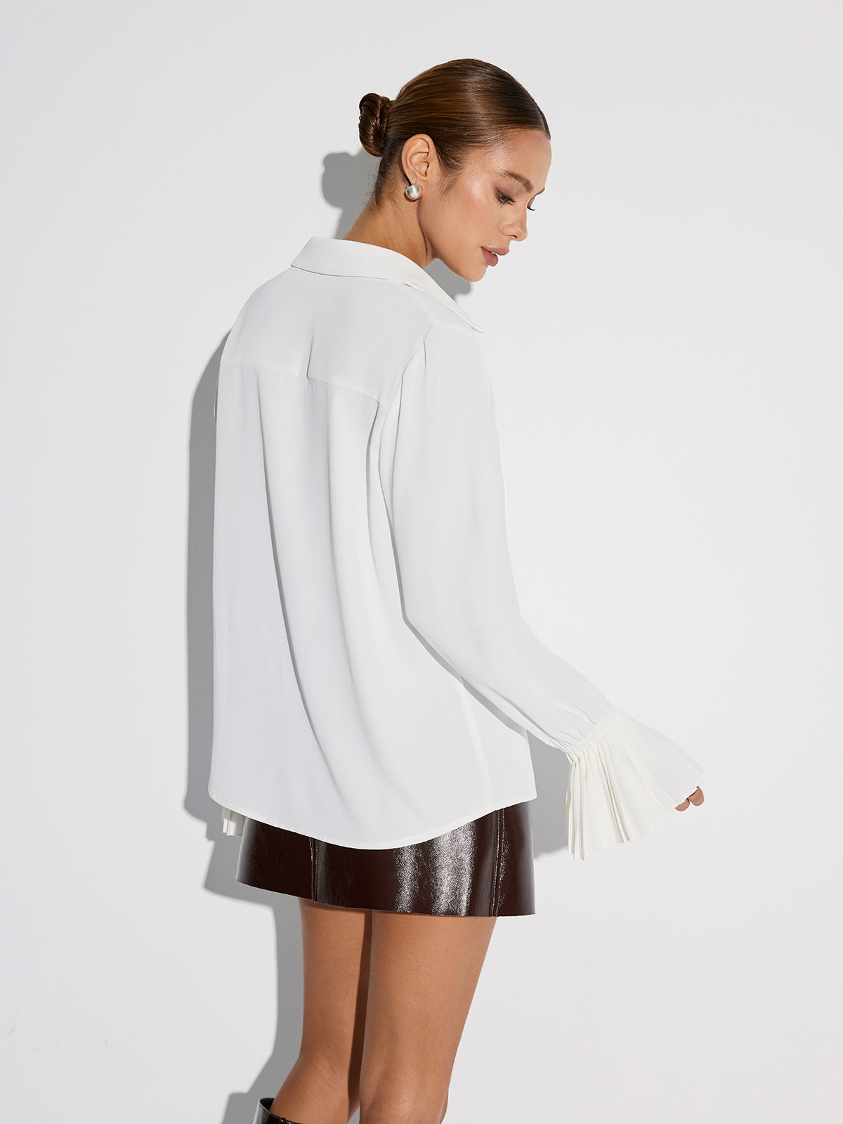 Pleated Bell Sleeve Shirt Elegant Women's Casual Wear