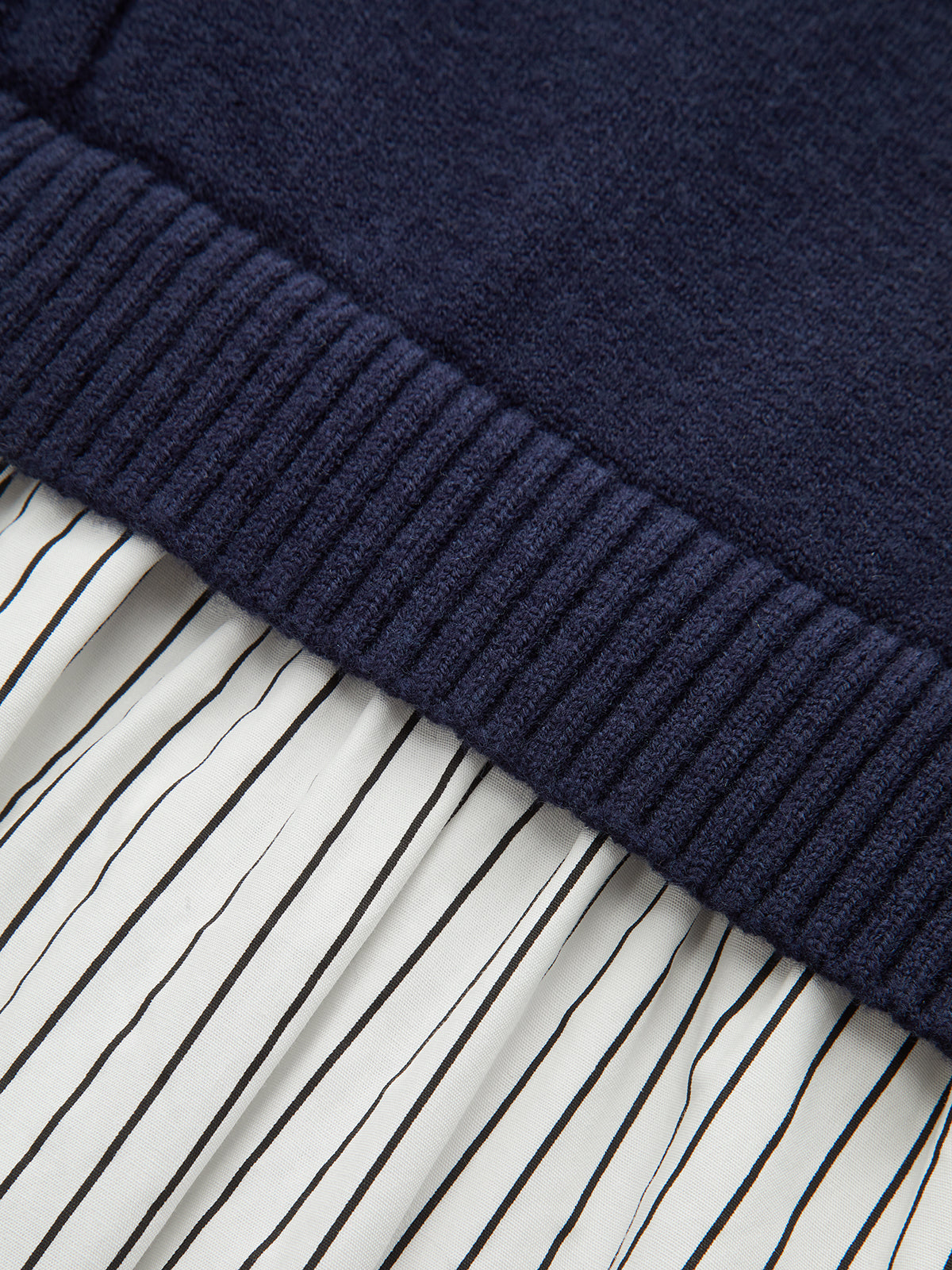 2 in 1 Cable-Knit Paneled Striped Midi Dress with Belted Waist