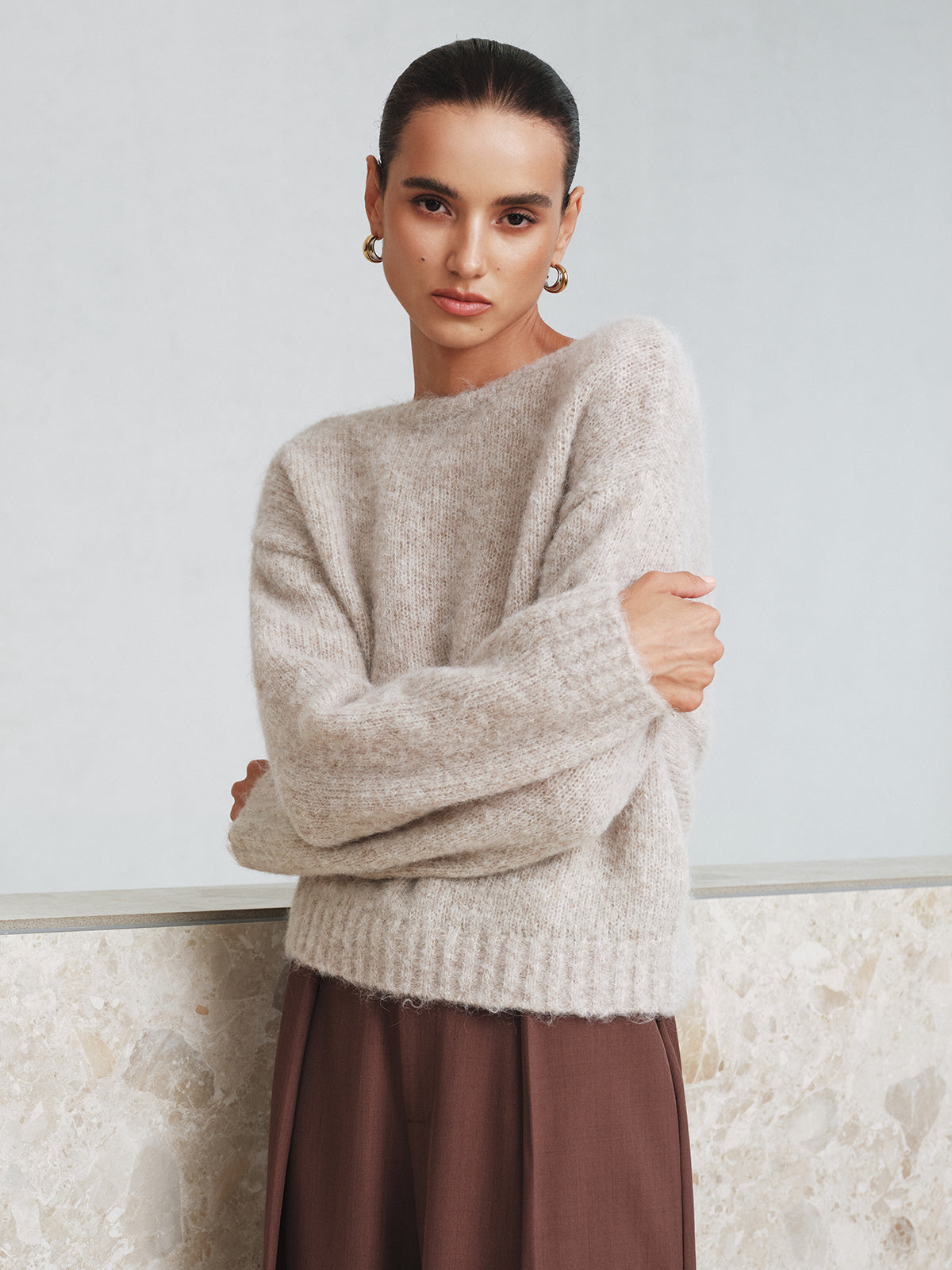 Twisted Backless Wool Blend Sweater Casual Comfort Fit