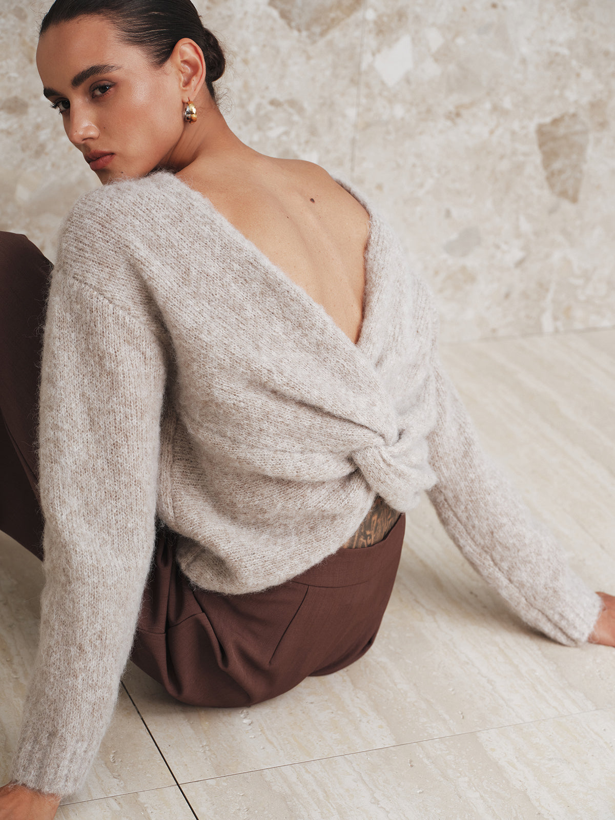 Twisted Backless Wool Blend Sweater Casual Comfort Fit