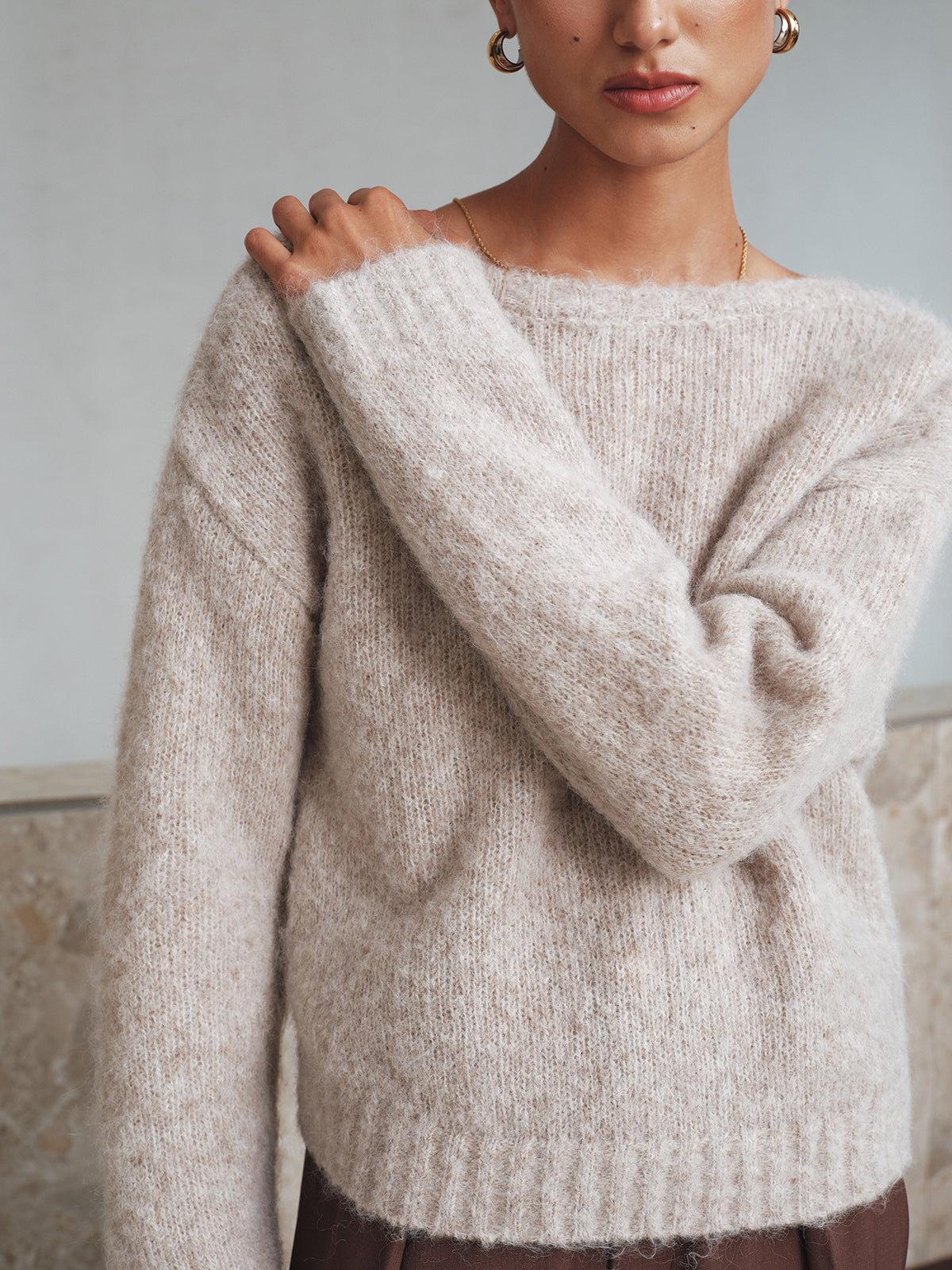 Twisted Backless Wool Blend Sweater Casual Comfort Fit