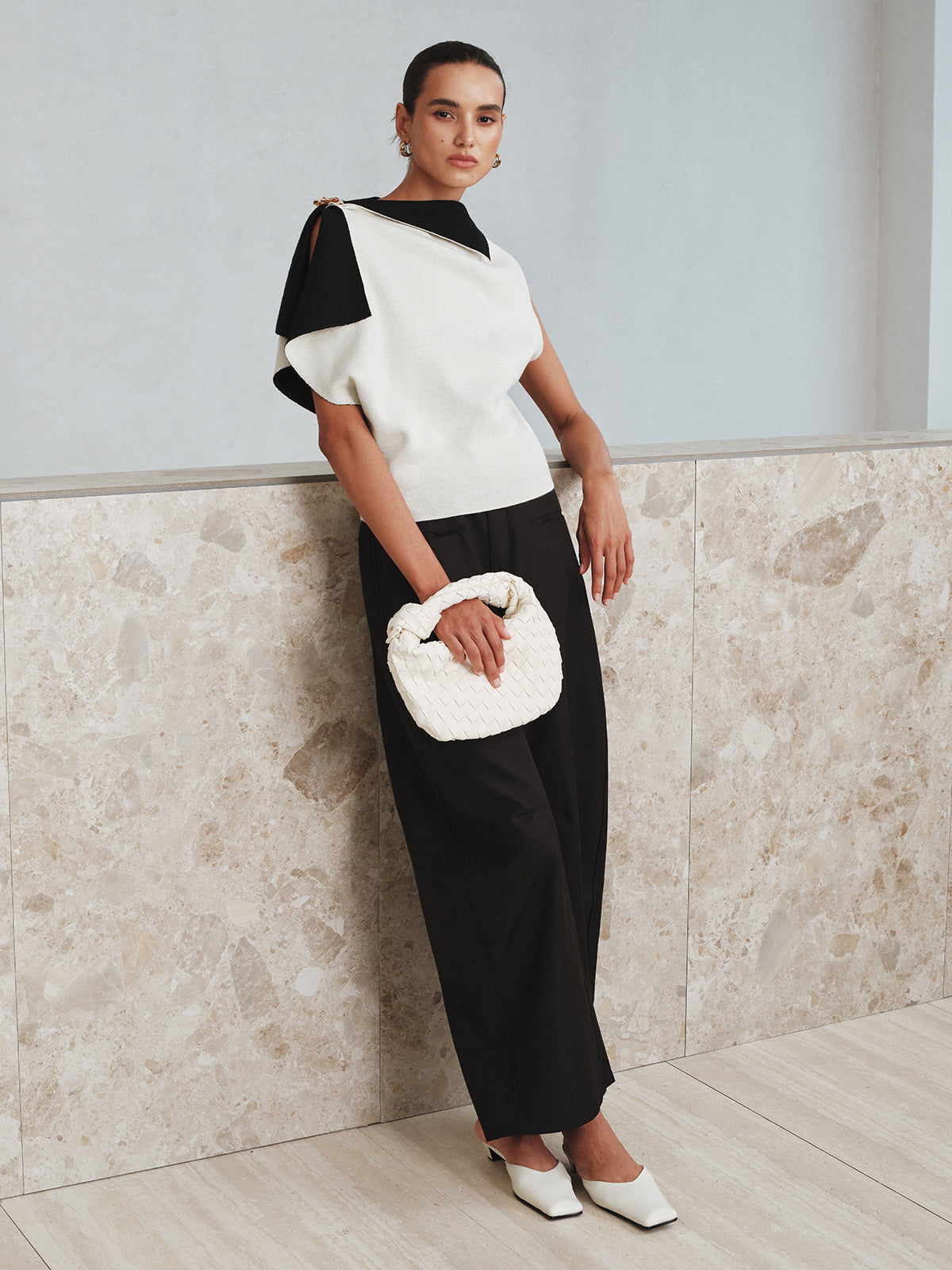 Asymmetric Color-Block Knit Top for Women Casual Wear