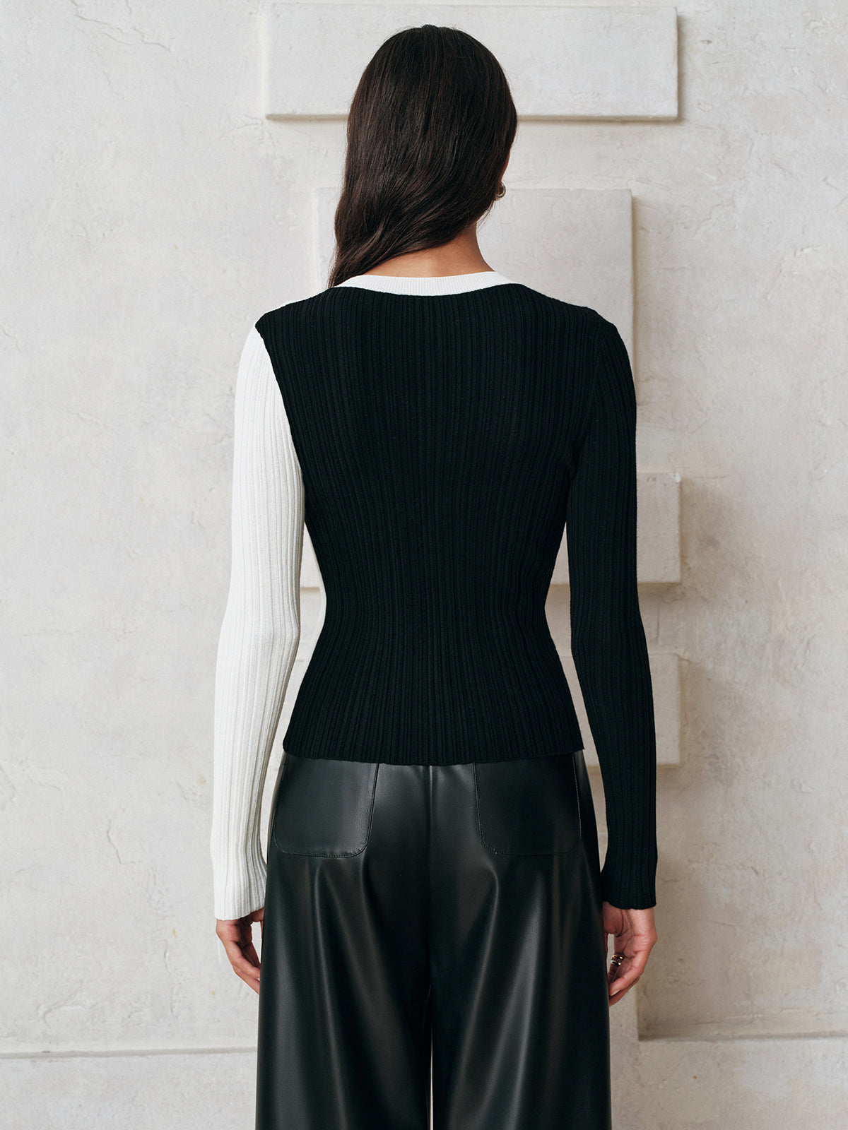 Asymmetric Color-Block Ribbed Sweater for Women Fall Fashion