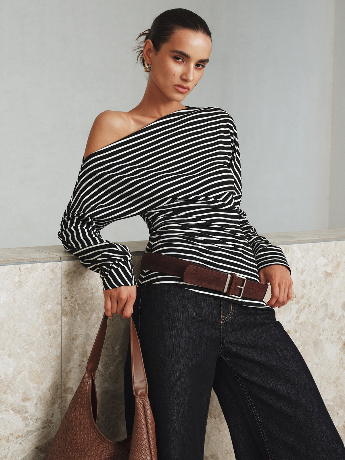Striped Asymmetric One-Shoulder T-Shirt Comfortable Casual Summer Top