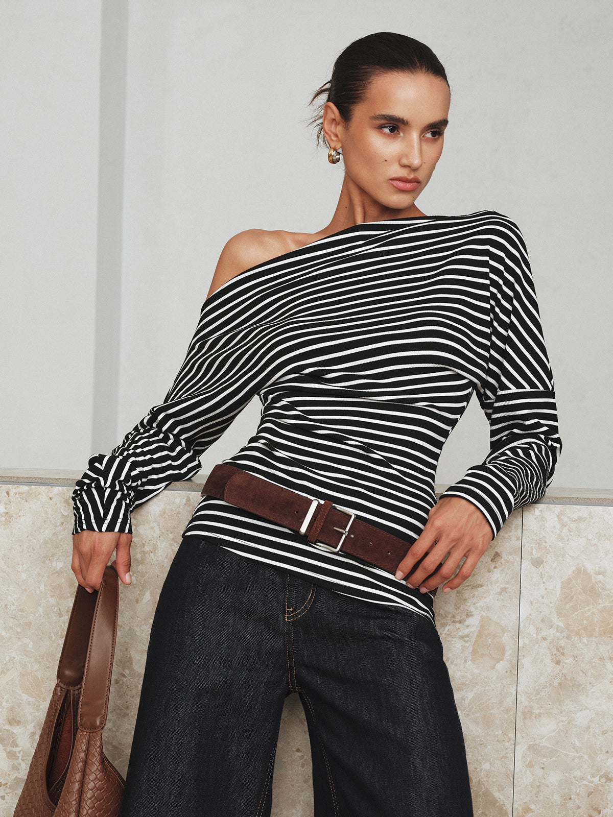 Striped Asymmetric One-Shoulder T-Shirt Comfortable Casual Summer Top