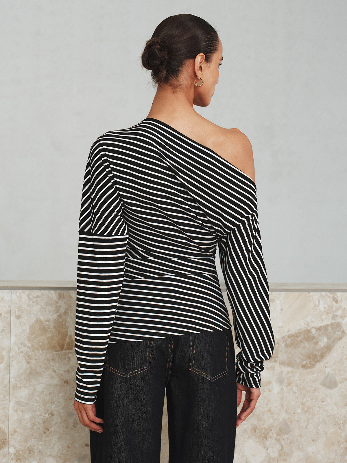 Striped Asymmetric One-Shoulder T-Shirt Comfortable Casual Summer Top