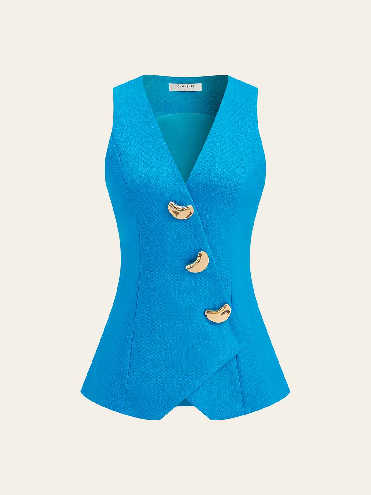 Sleeveless V-Neck Waistcoat with Metallic Buttons Women's Fashion Trend