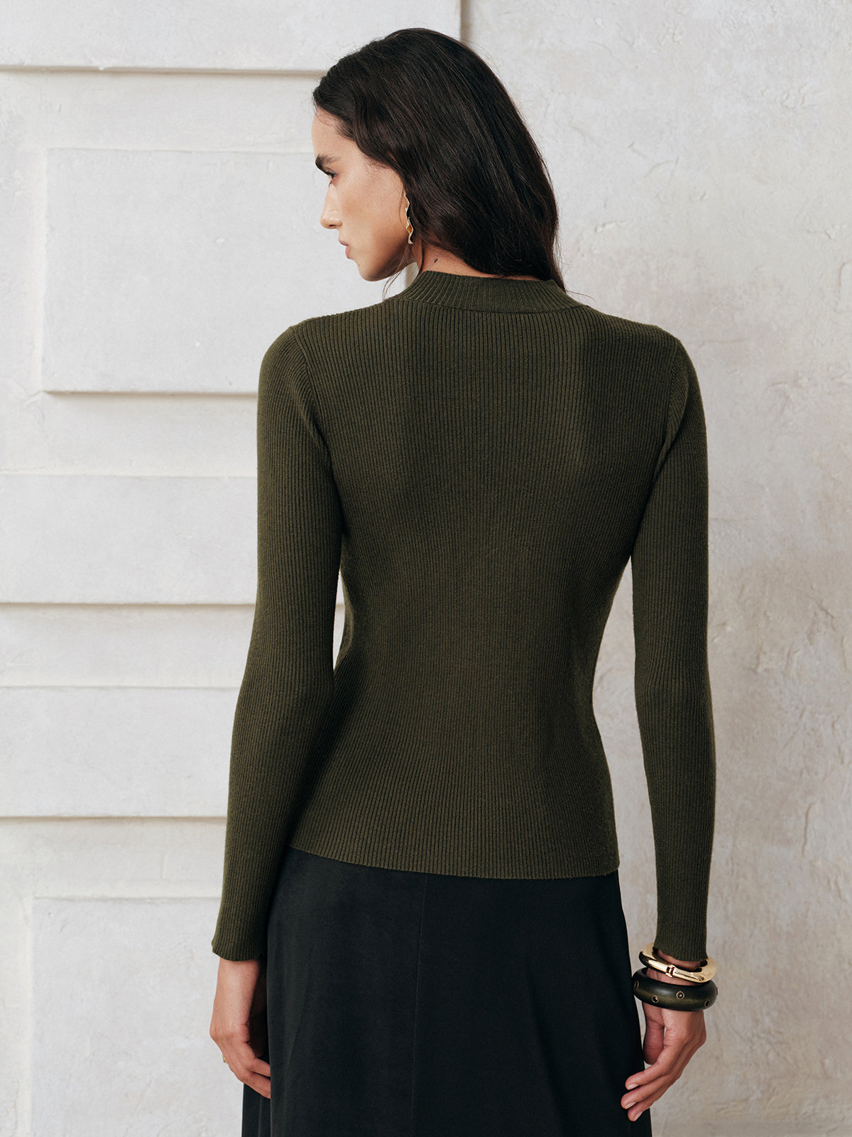 Sheer Lace Panel Mock Neck Sweater Elegant Long Sleeve Design