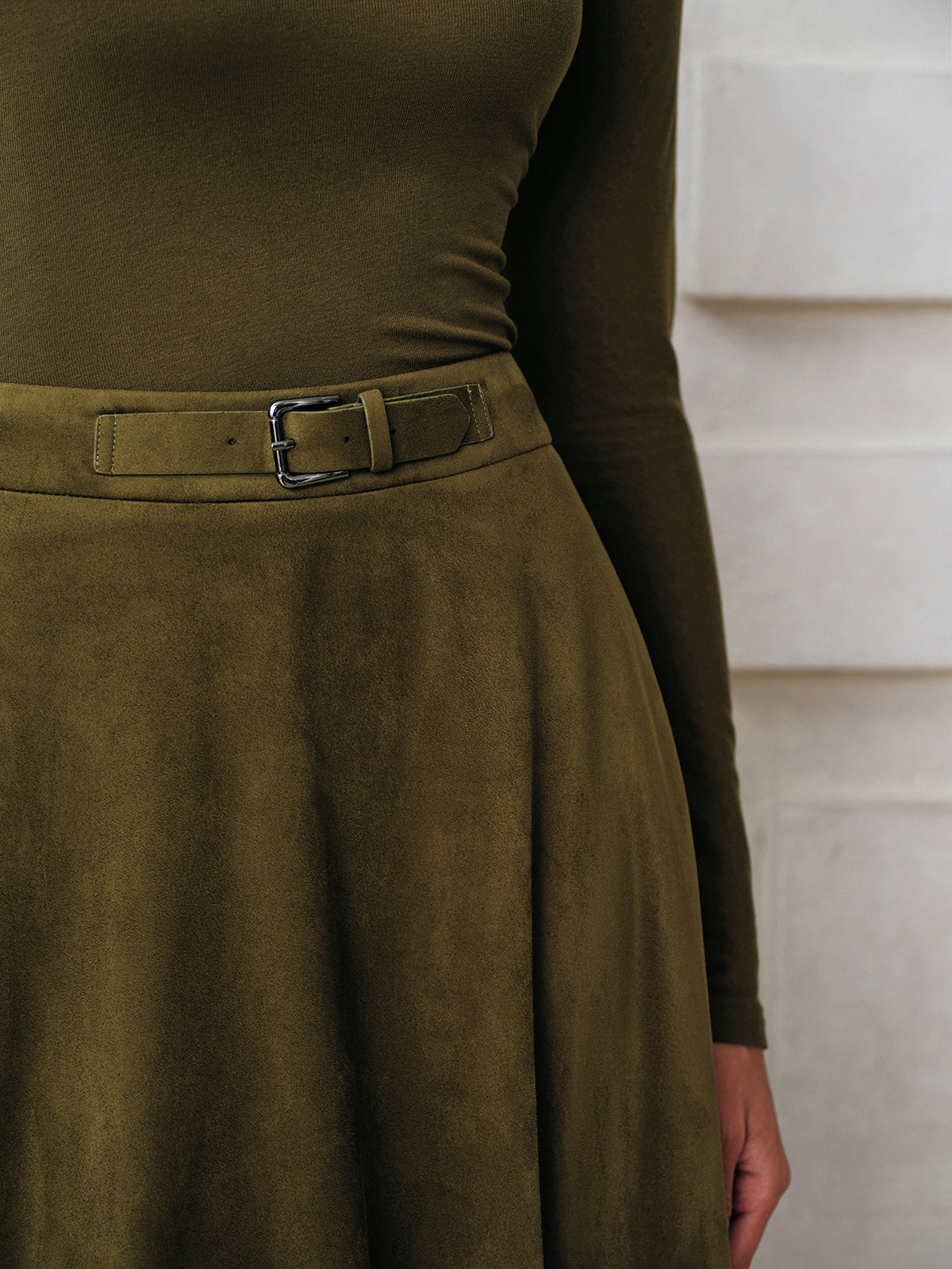 Soft Suede Effect A-Line Midi Skirt with Pockets and High Waist