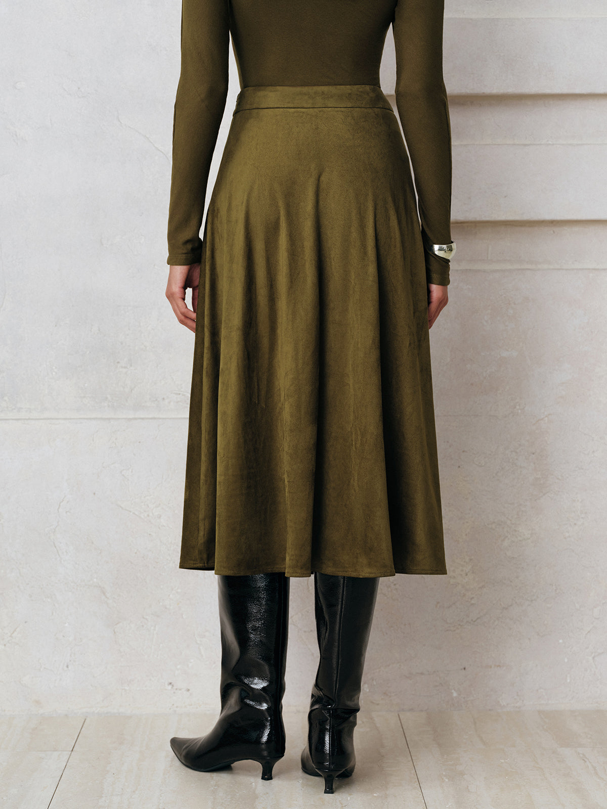 Soft Suede Effect A-Line Midi Skirt with Pockets and High Waist