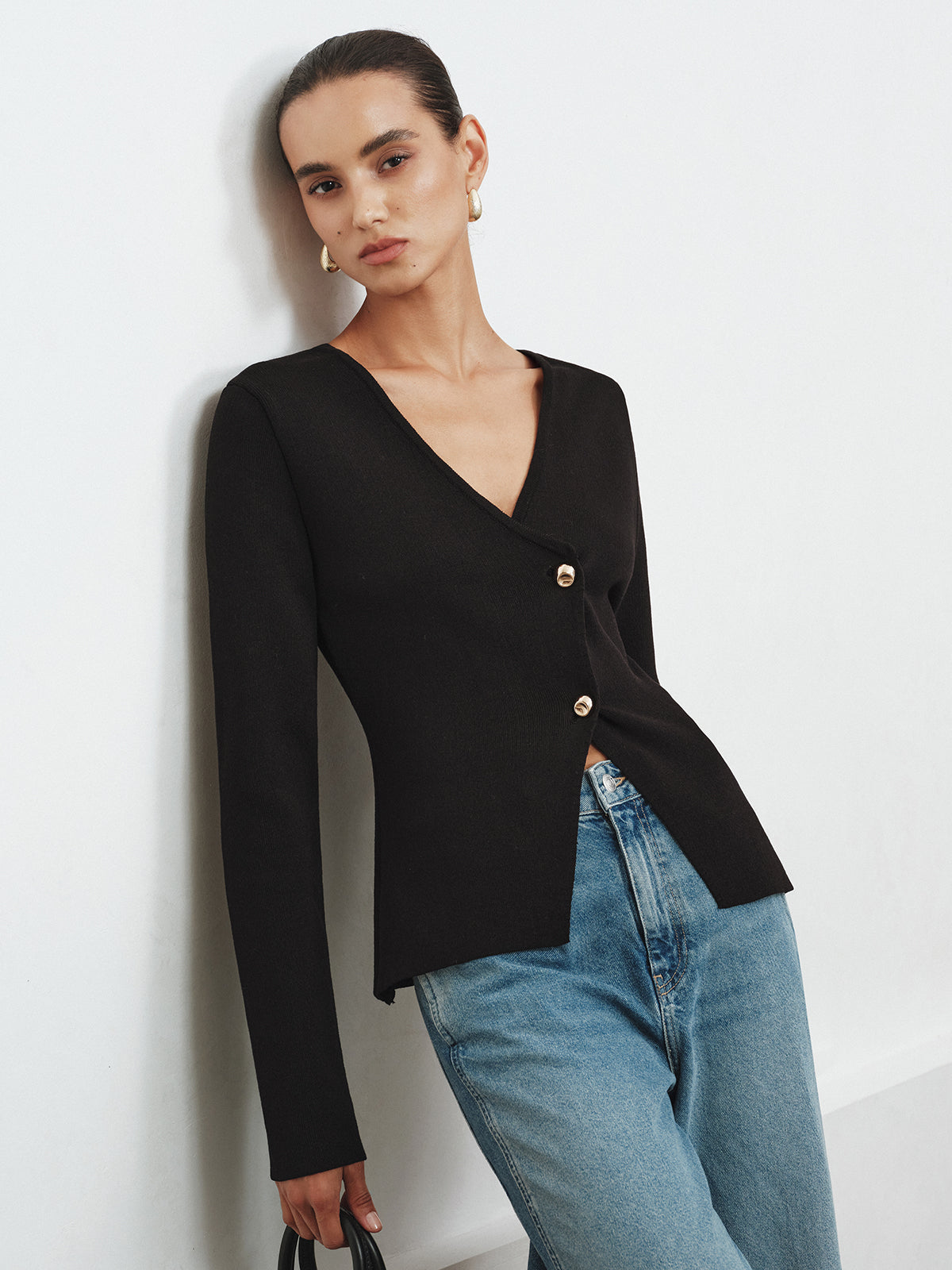 Asymmetric Buttoned Knit Cardigan for Women Winter Essential