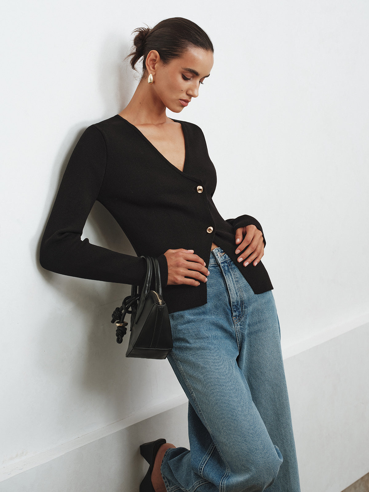 Asymmetric Buttoned Knit Cardigan for Women Winter Essential