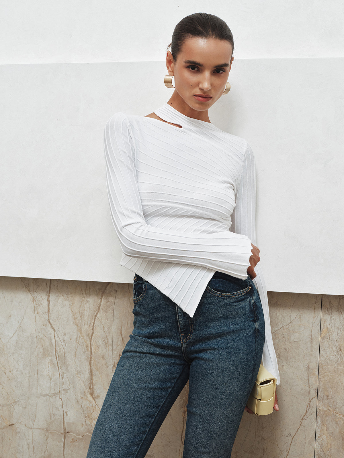 Asymmetric Cut-Out Textured Knit Top for Women Stylish Casual Wear