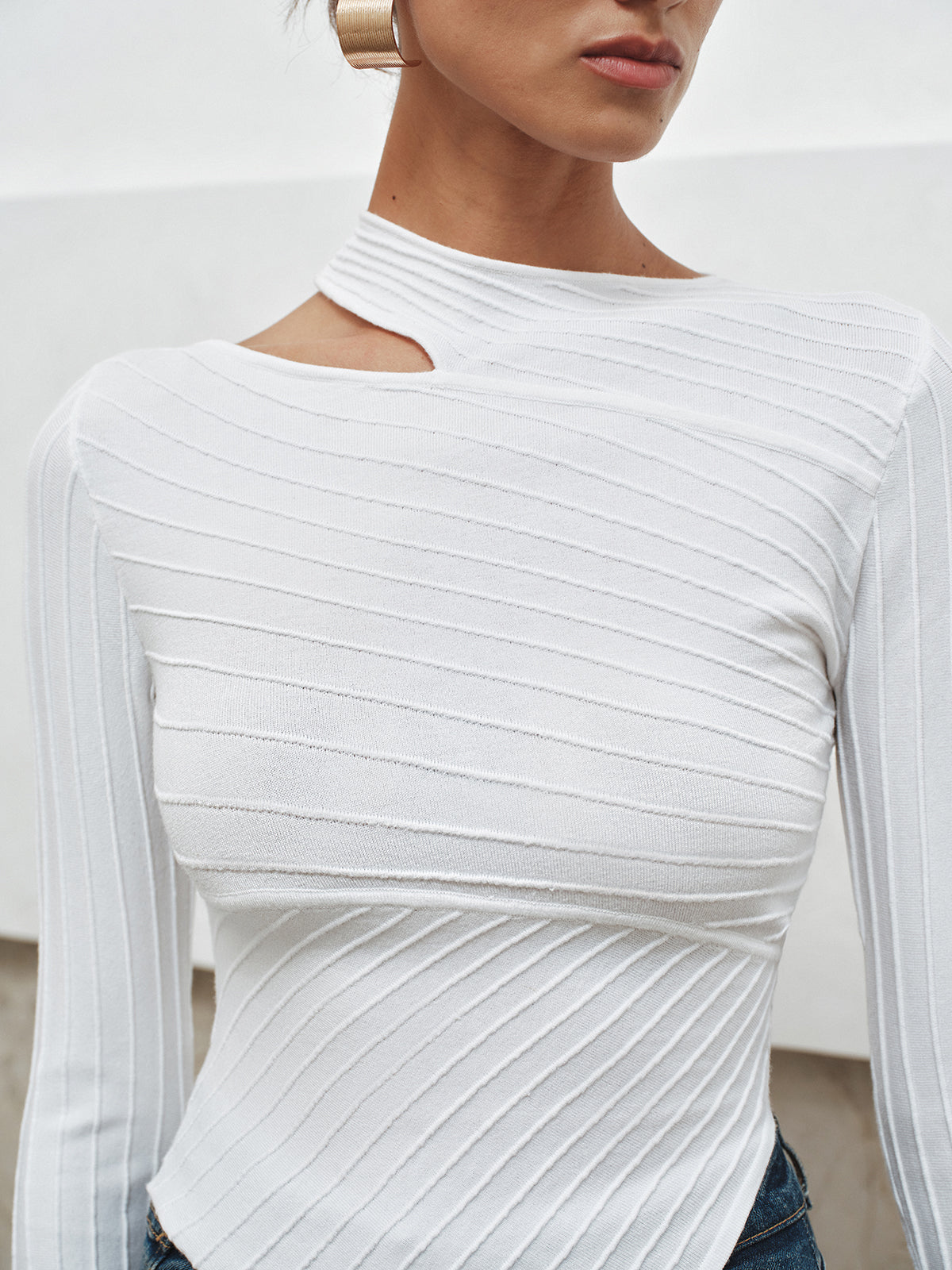 Asymmetric Cut-Out Textured Knit Top for Women Stylish Casual Wear