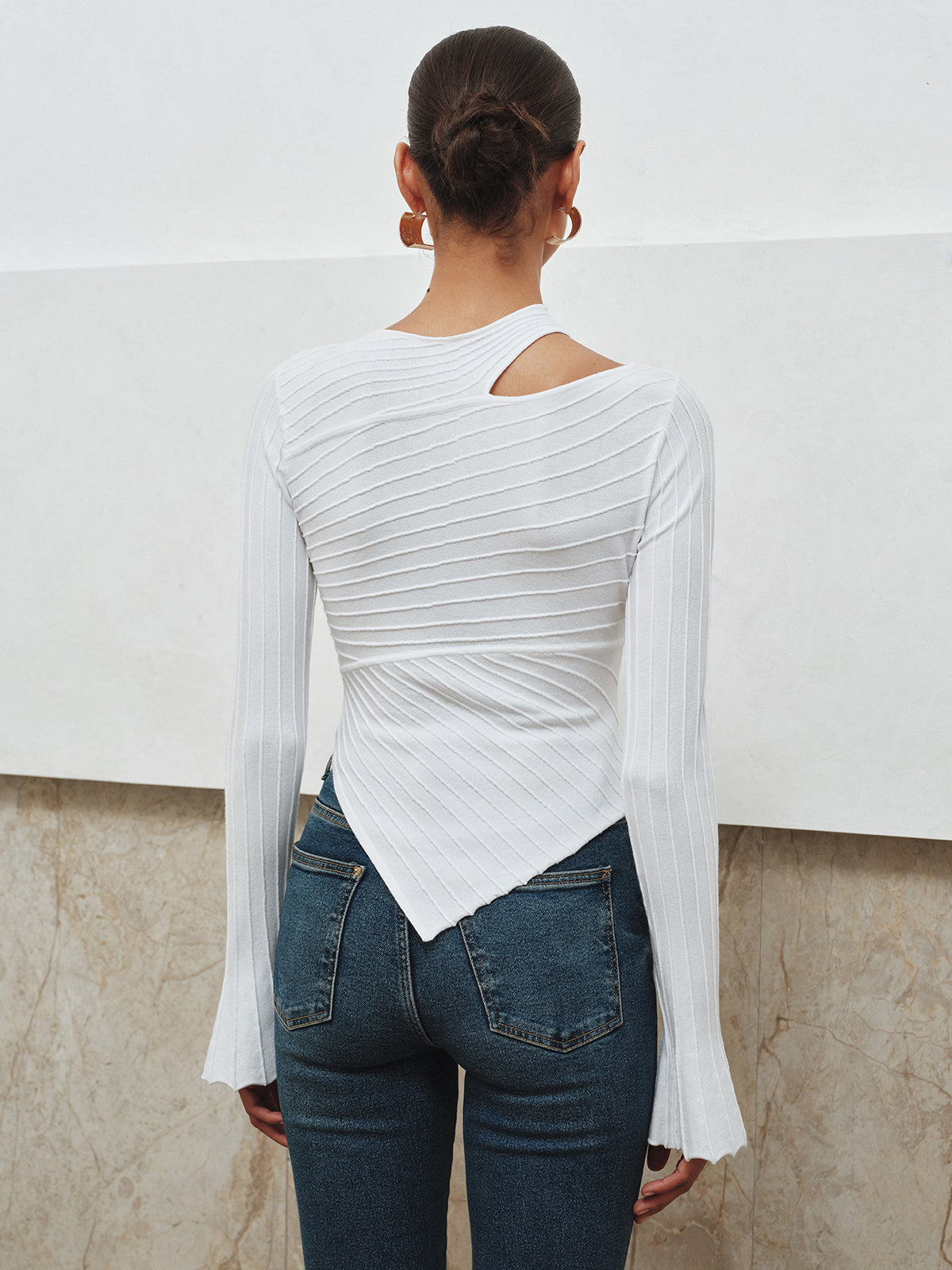 Asymmetric Cut-Out Textured Knit Top for Women Stylish Casual Wear