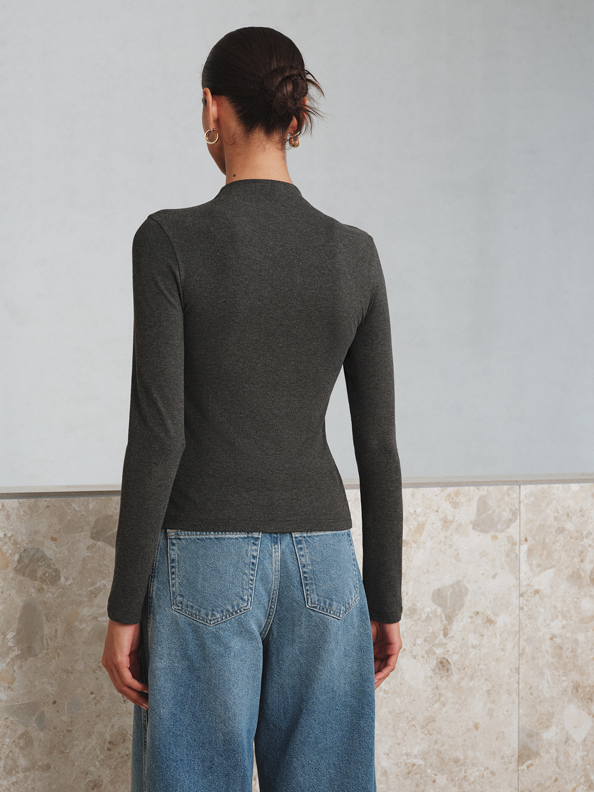 Mock Neck Button Long Sleeve T-Shirt Casual Comfort Fit Pullover