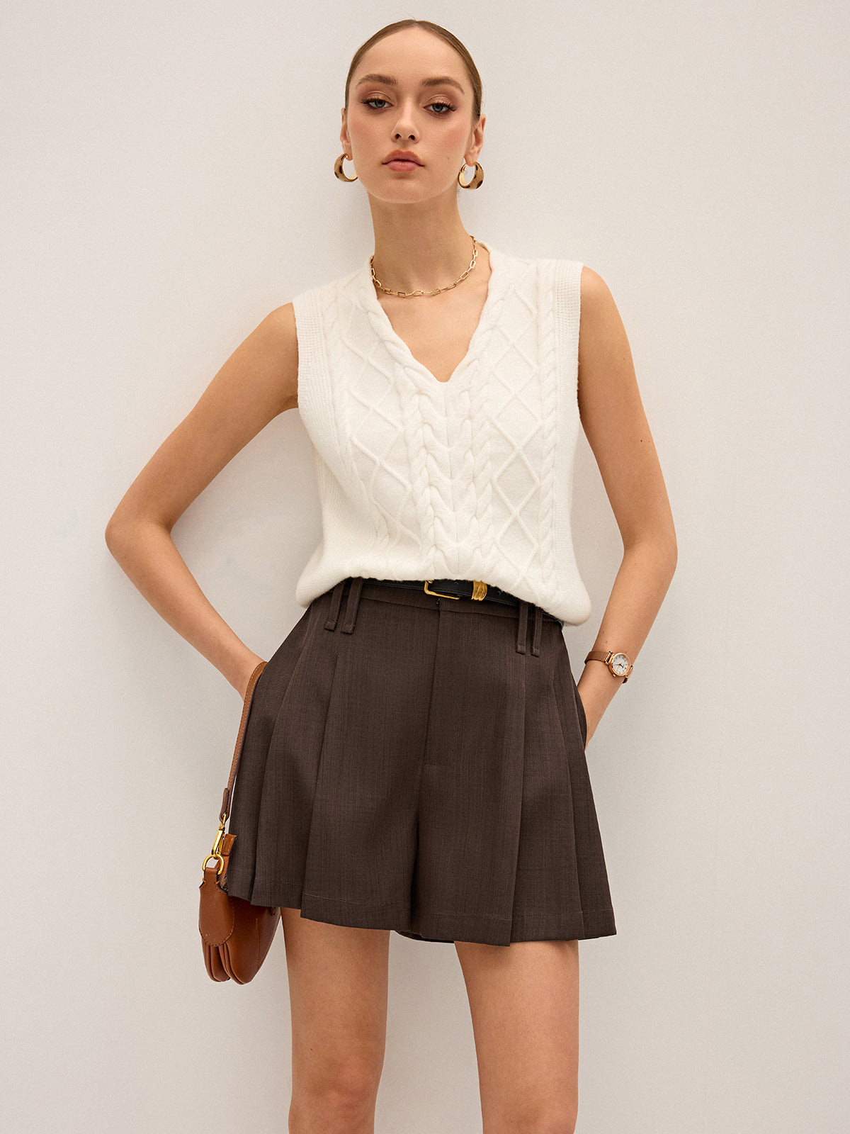 Pleated Mid-Waist Shorts for Women Casual Summer Wear
