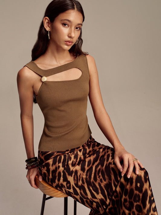 Asymmetric Cut-Out Bead Sweater Vest Trendy Layering Piece