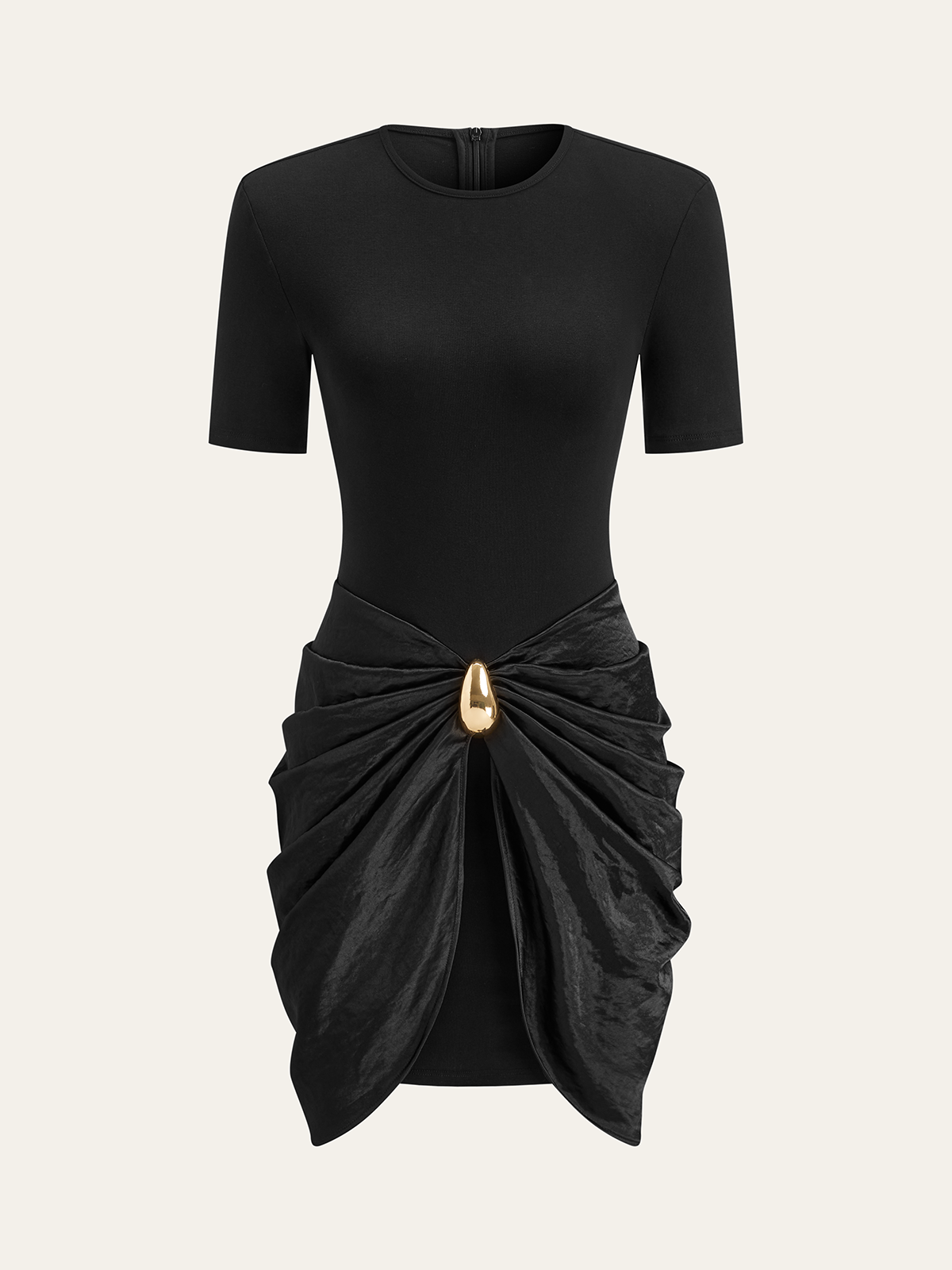 Short Sleeve Ruched Metal Buckle Dress for Women, Elegant Party Wear