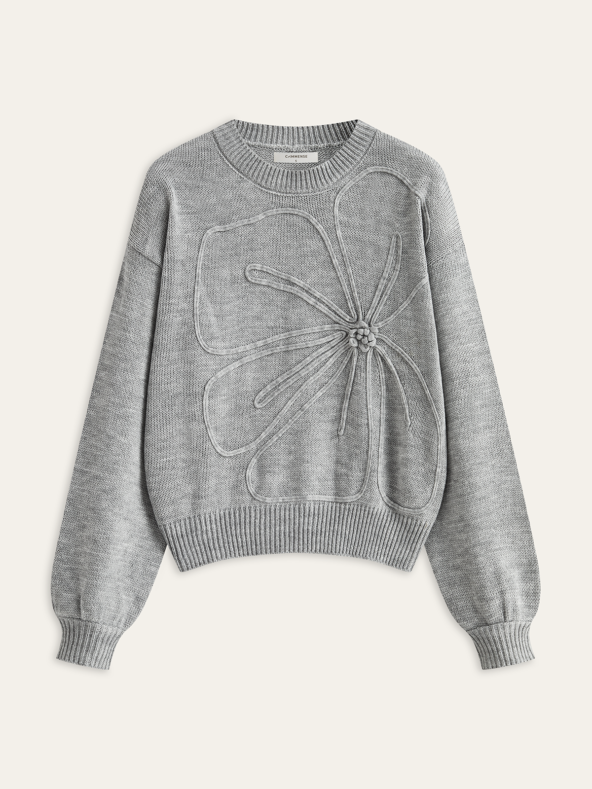 Flower Applique Sweater Elegant Casual Embroidered Pullover