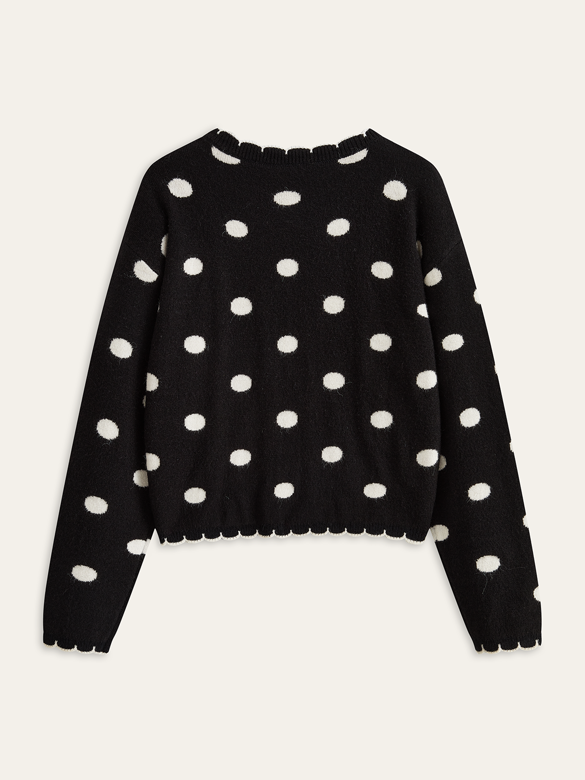Scalloped Trim Polka Dot Knit Cardigan, Lightweight Casual Spring Wear