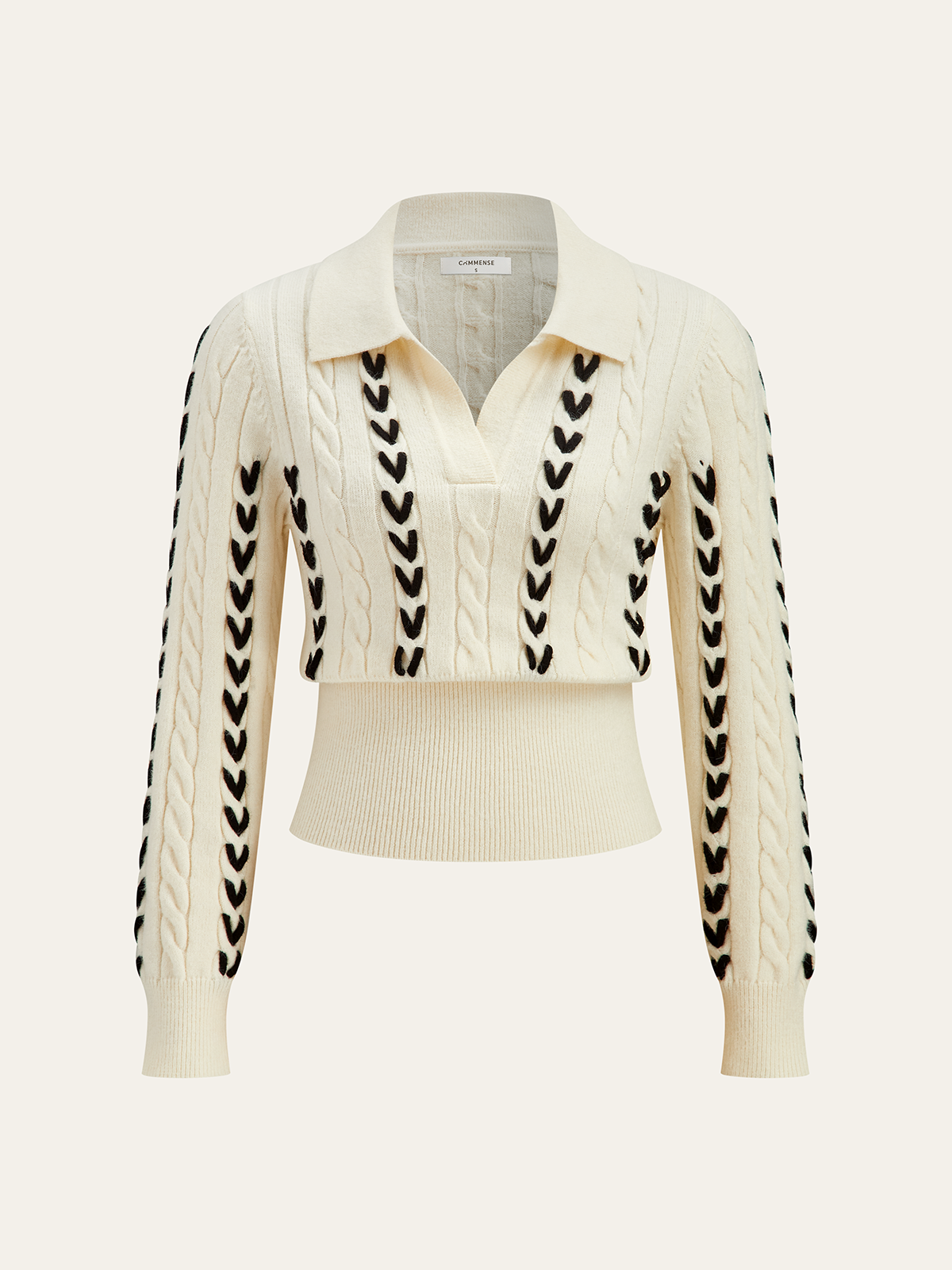 Contrast Stitched Cable Knit Polo Sweater for Men | Long Sleeve Casual Fit