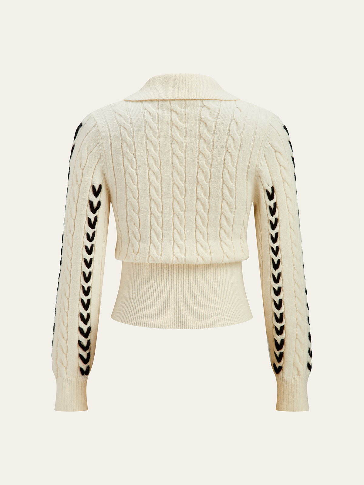 Contrast Stitched Cable Knit Polo Sweater for Men | Long Sleeve Casual Fit