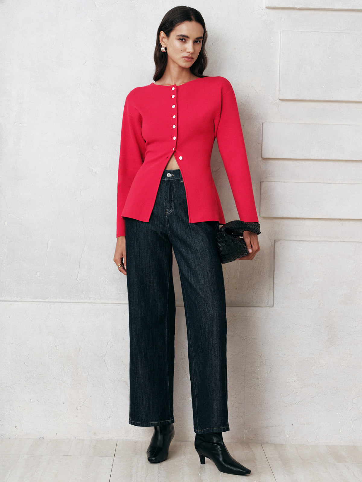 Button-Front Long Sleeve Knit Top for Women Casual Fit
